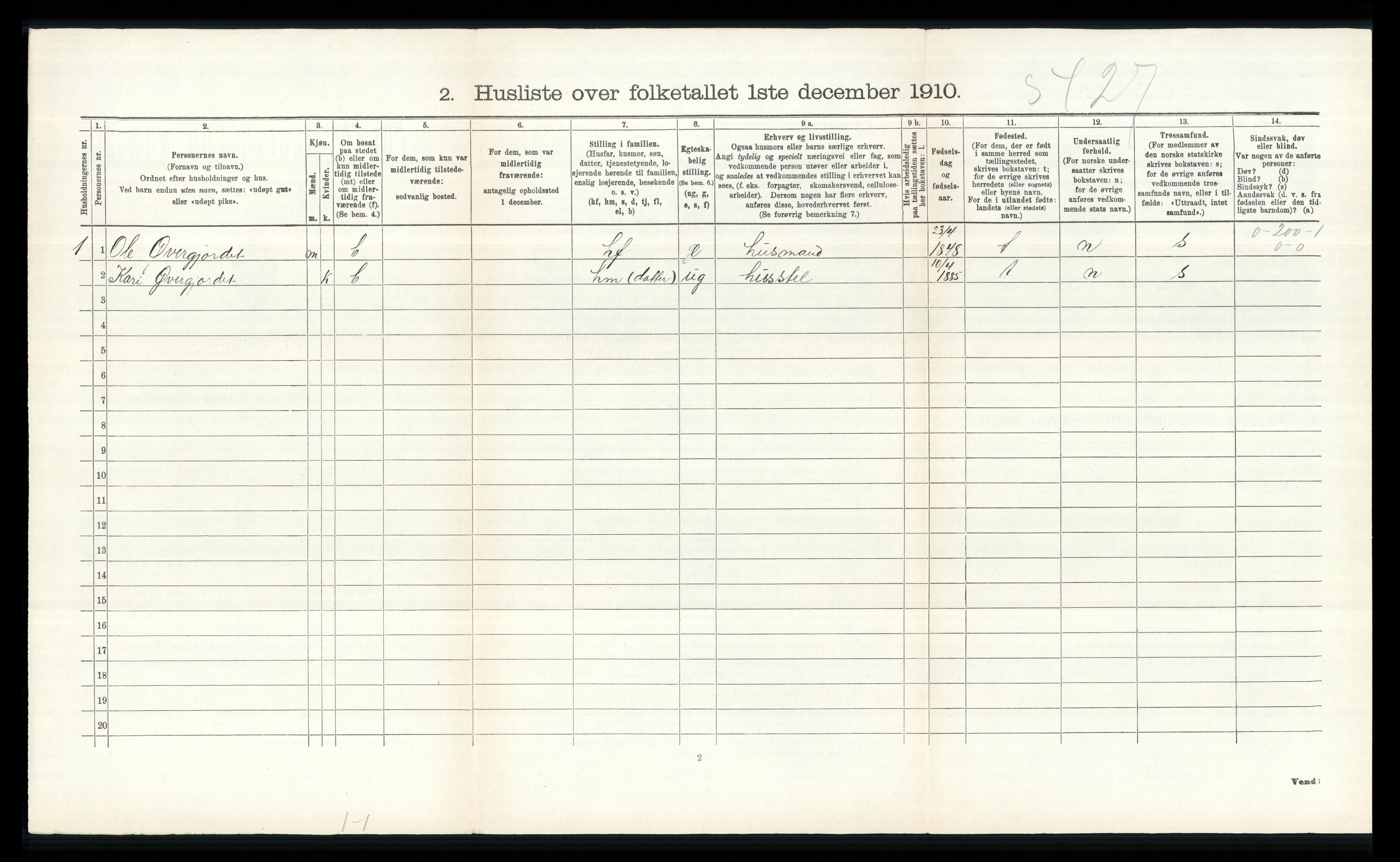 RA, 1910 census for Nord-Fron, 1910, p. 705