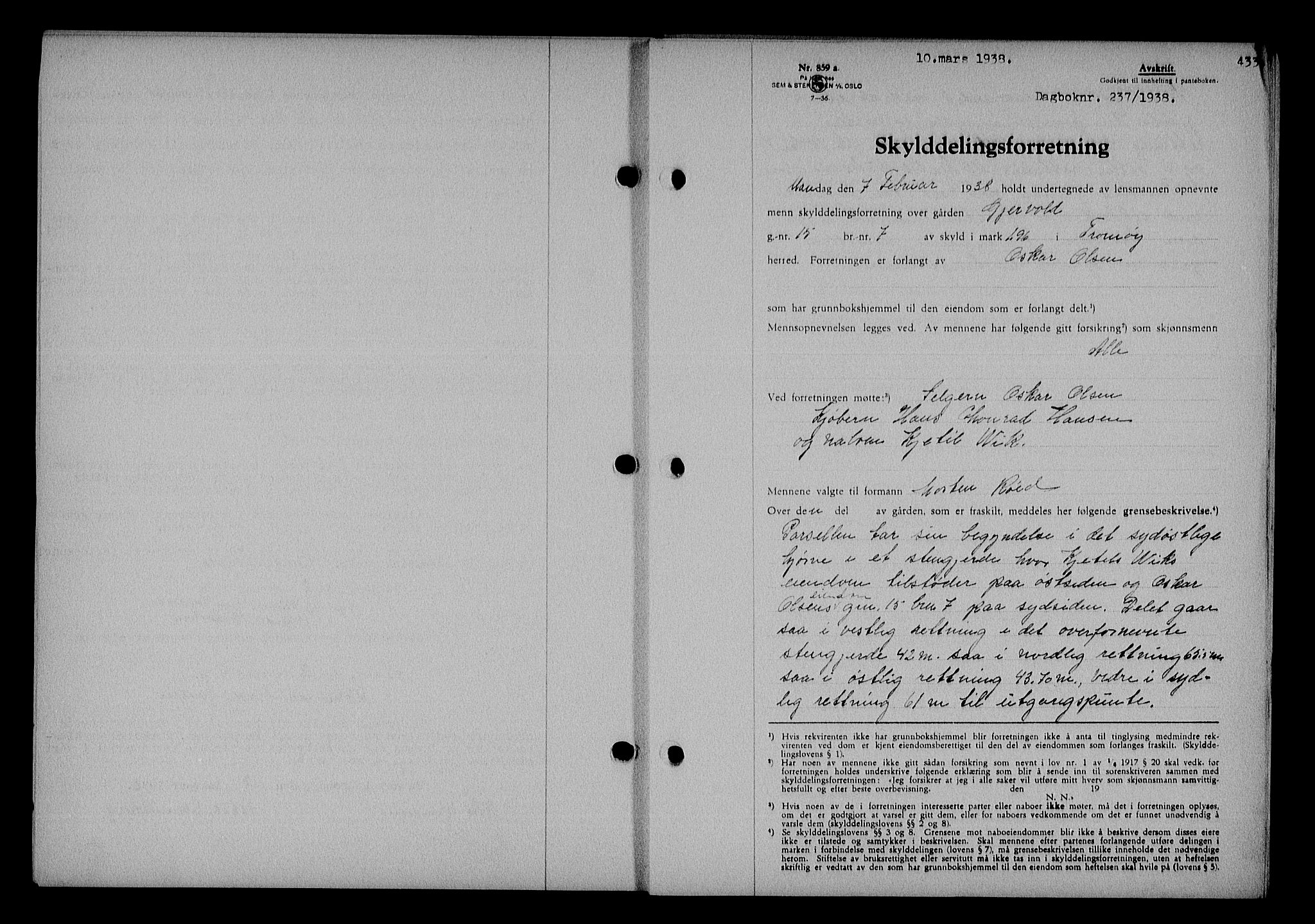 Nedenes sorenskriveri, SAK/1221-0006/G/Gb/Gba/L0044: Mortgage book no. 40, 1937-1938, Diary no: : 237/1938