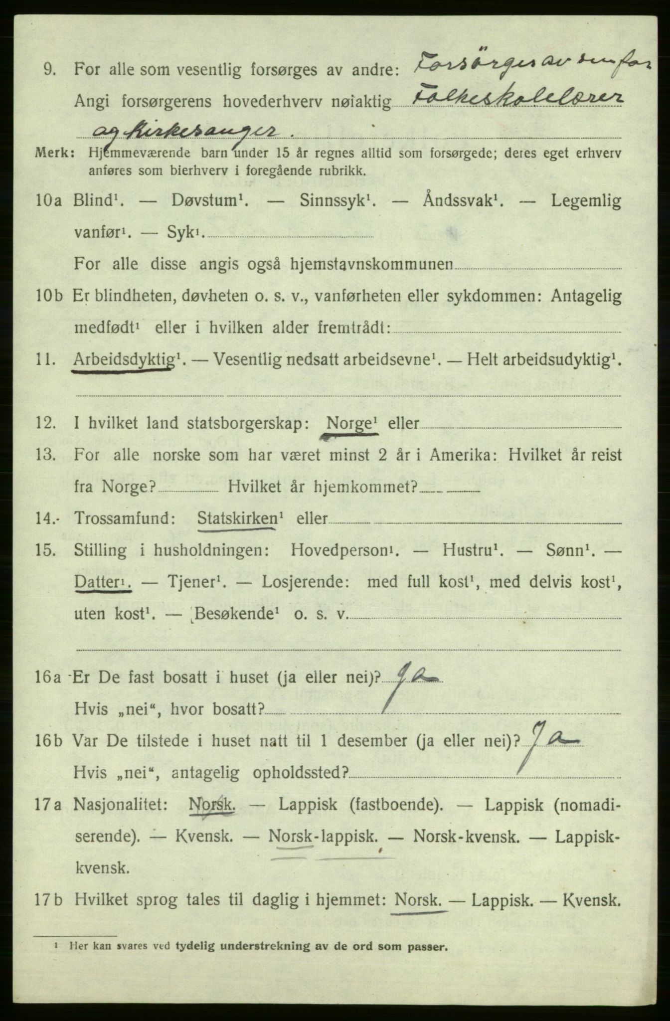 SATØ, 1920 census for Kistrand, 1920, p. 1527