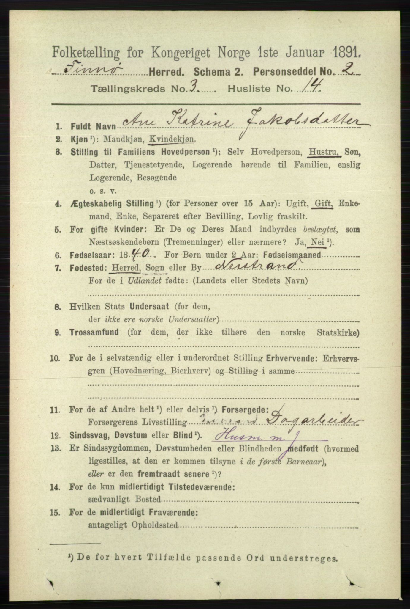 RA, 1891 census for 1141 Finnøy, 1891, p. 550