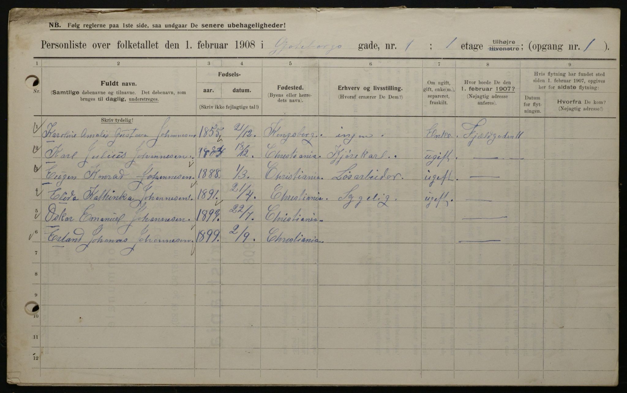 OBA, Municipal Census 1908 for Kristiania, 1908, p. 29532