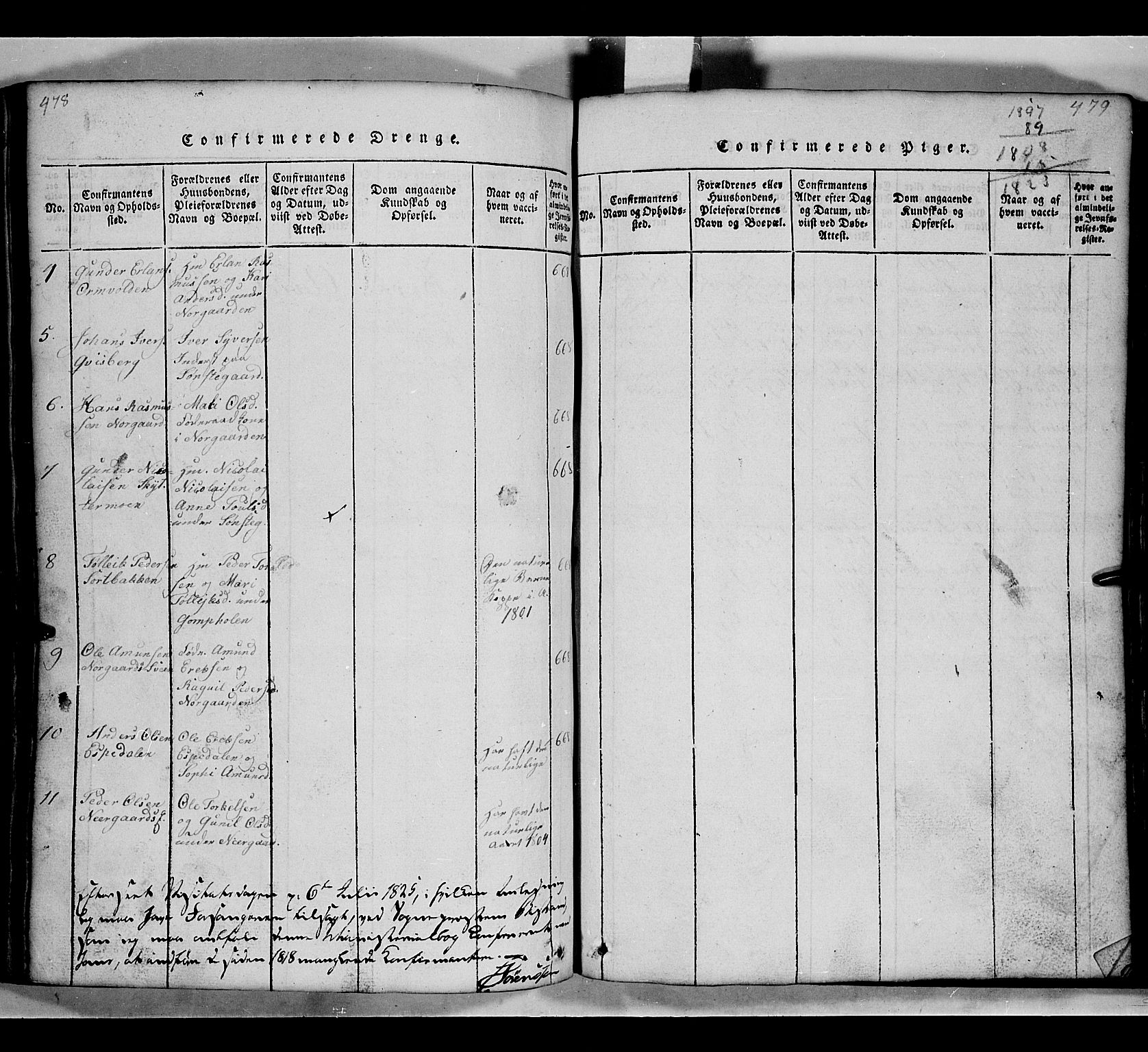 Gausdal prestekontor, SAH/PREST-090/H/Ha/Hab/L0002: Parish register (copy) no. 2, 1818-1874, p. 478-479