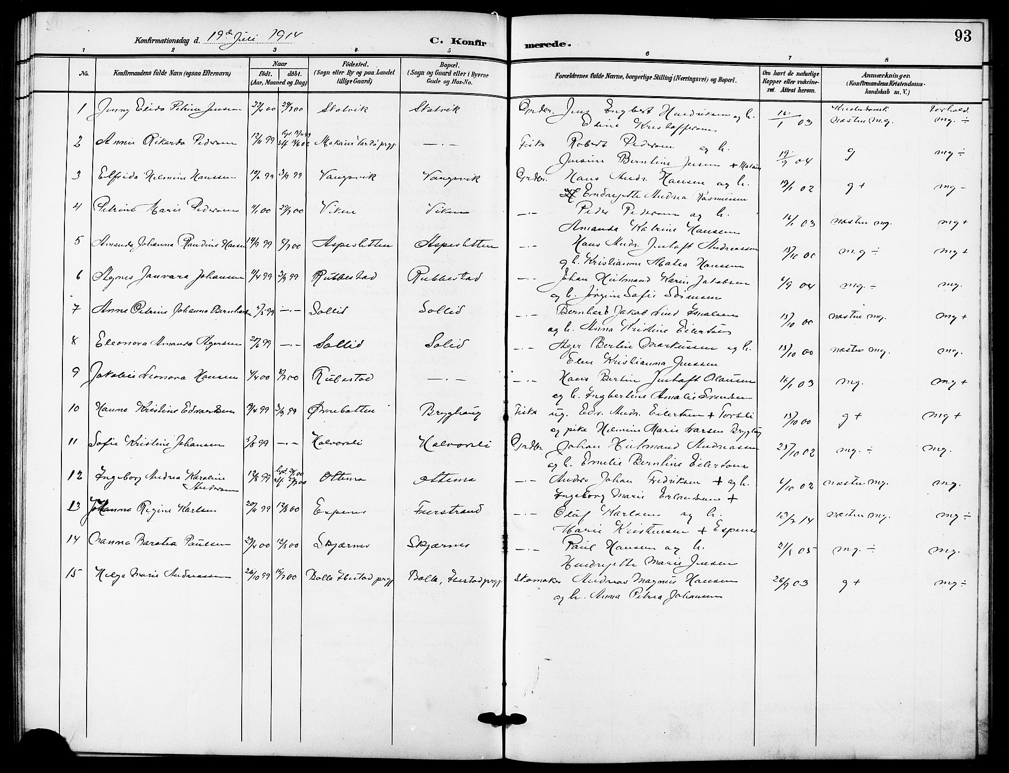 Tranøy sokneprestkontor, SATØ/S-1313/I/Ia/Iab/L0005klokker: Parish register (copy) no. 5, 1902-1919, p. 93