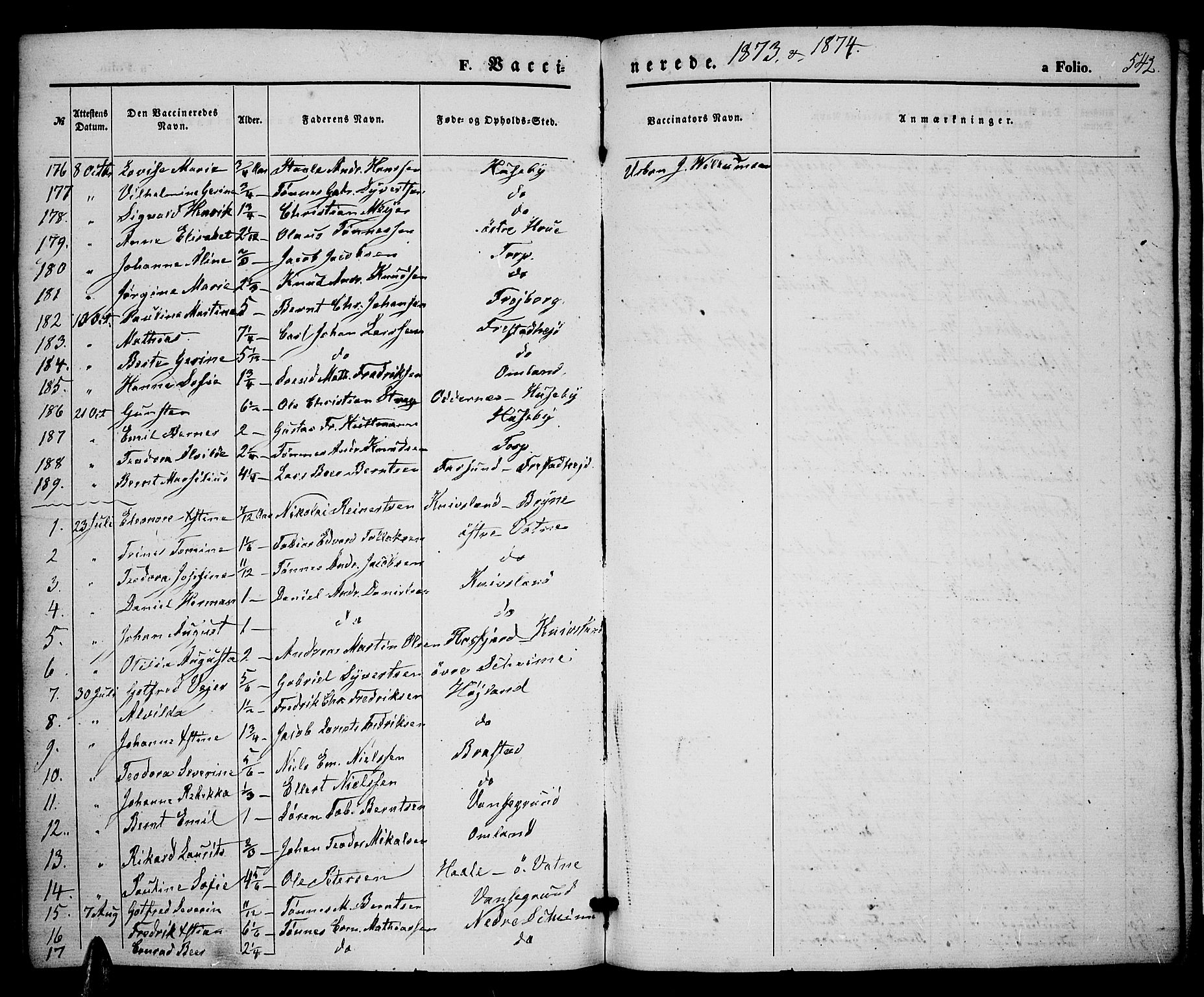 Lista sokneprestkontor, AV/SAK-1111-0027/F/Fb/L0003: Parish register (copy) no. B 3, 1862-1877, p. 542