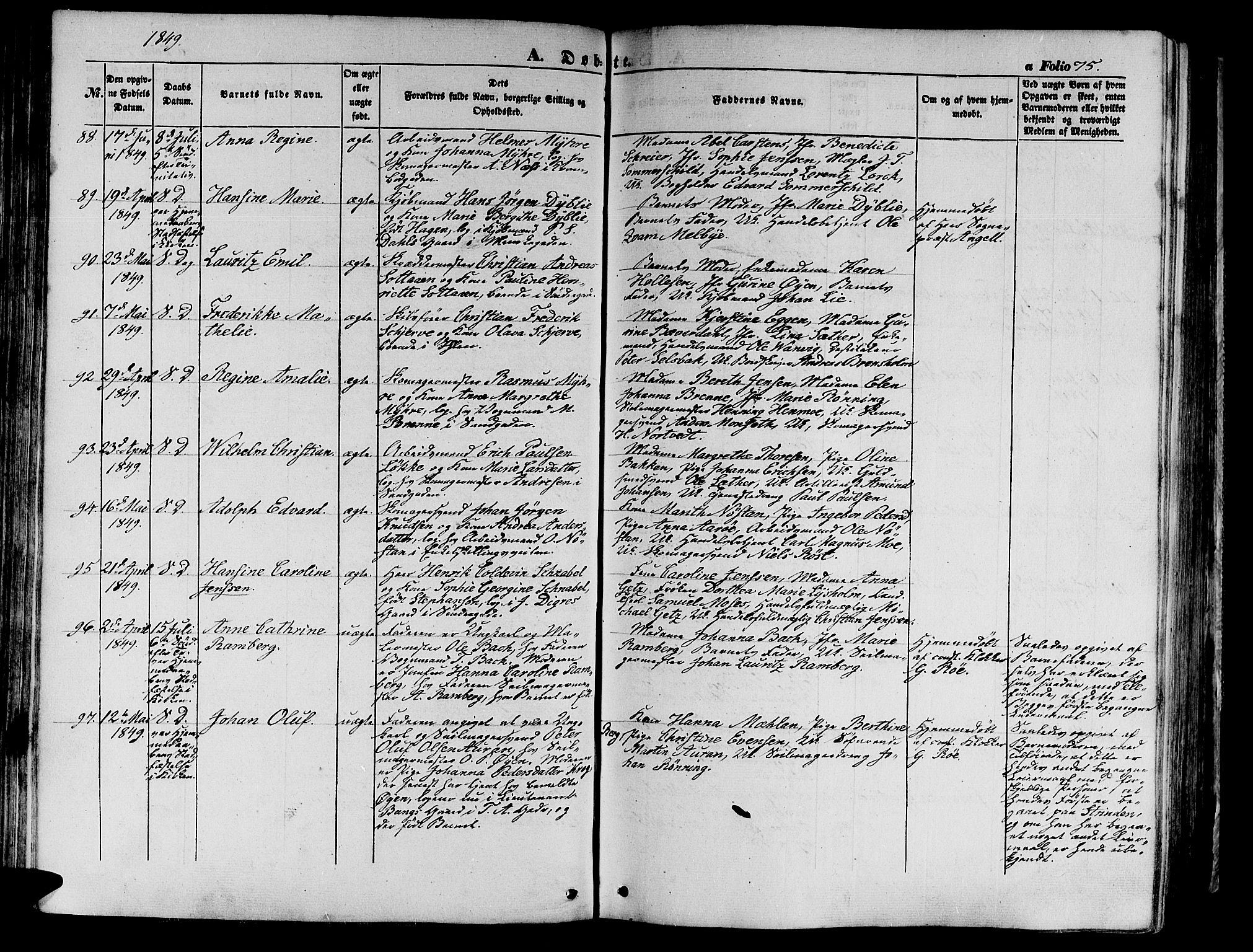 Ministerialprotokoller, klokkerbøker og fødselsregistre - Sør-Trøndelag, SAT/A-1456/602/L0137: Parish register (copy) no. 602C05, 1846-1856, p. 75