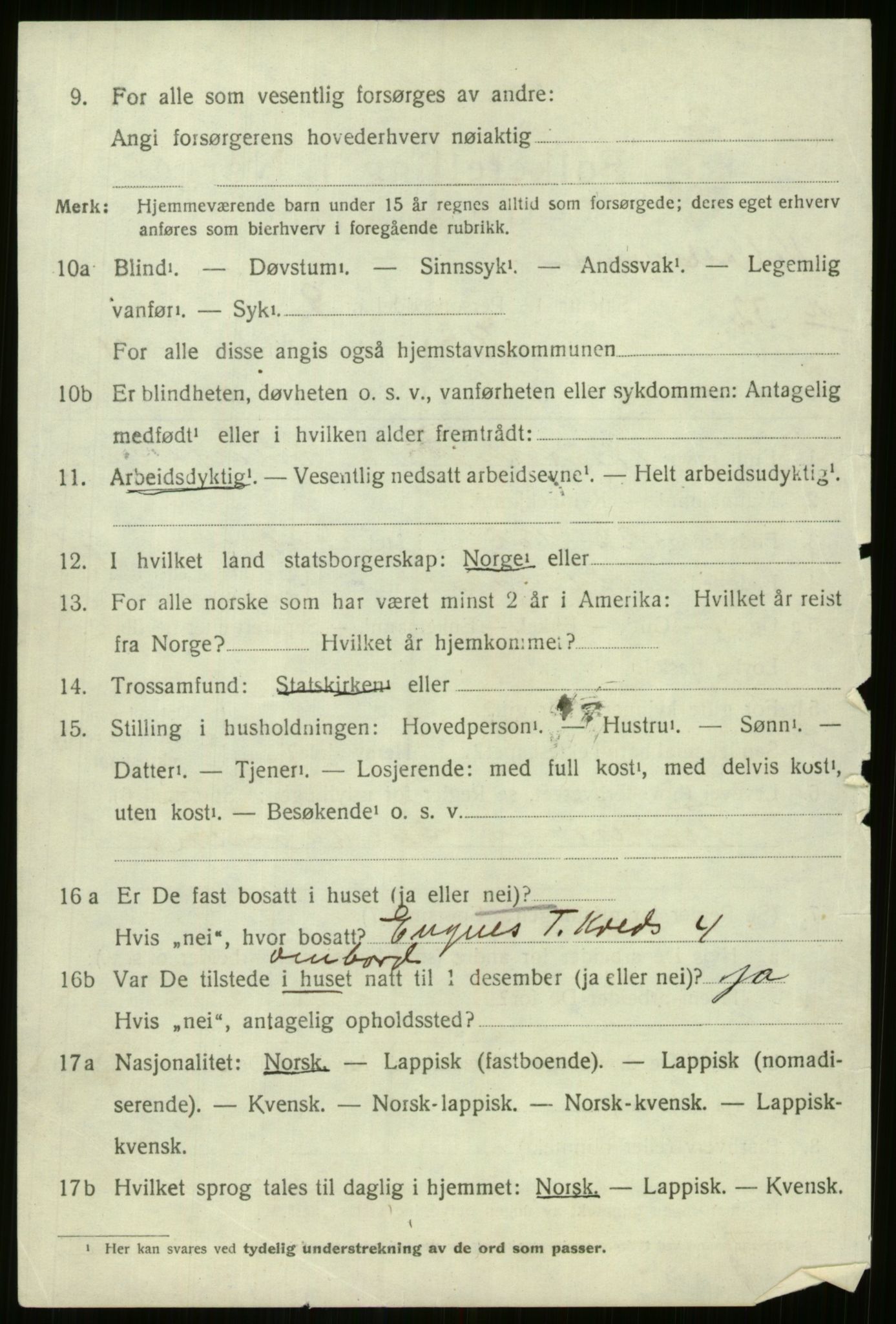 SATØ, 1920 census for Kvænangen, 1920, p. 3073