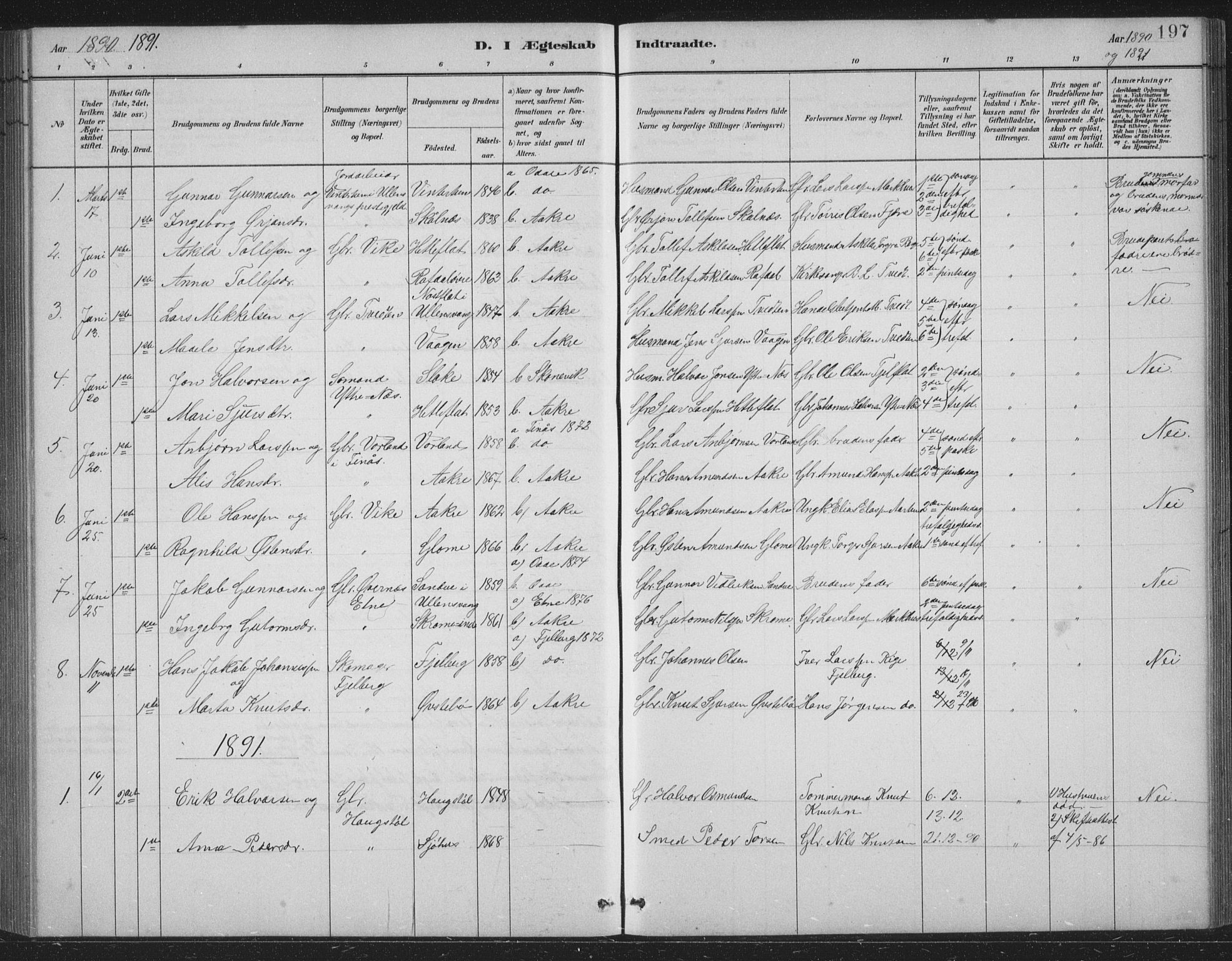 Skånevik sokneprestembete, SAB/A-77801/H/Hab: Parish register (copy) no. B 2, 1881-1920, p. 197