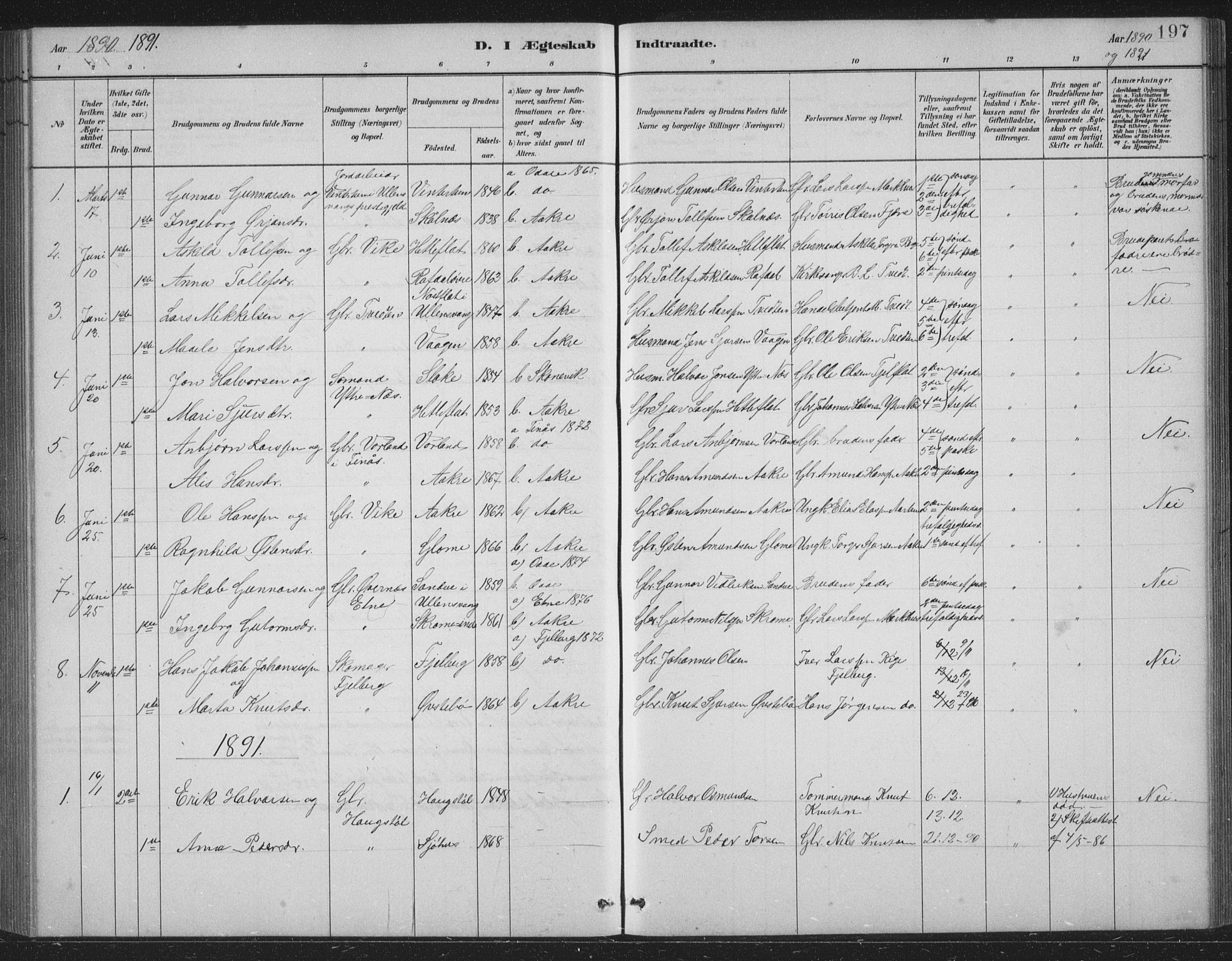 Skånevik sokneprestembete, AV/SAB-A-77801/H/Hab: Parish register (copy) no. B 2, 1881-1920, p. 197