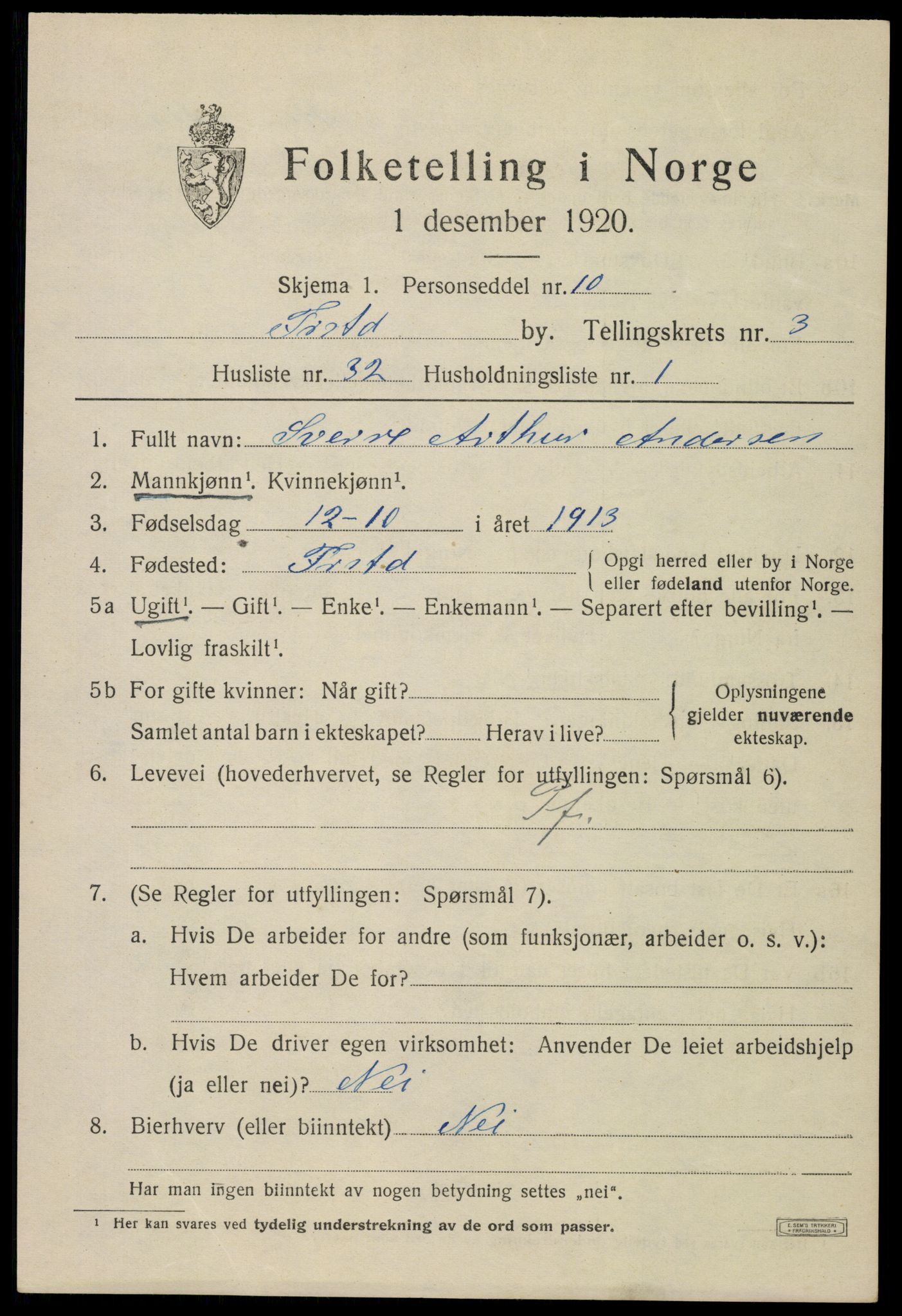 SAO, 1920 census for Fredrikstad, 1920, p. 15501