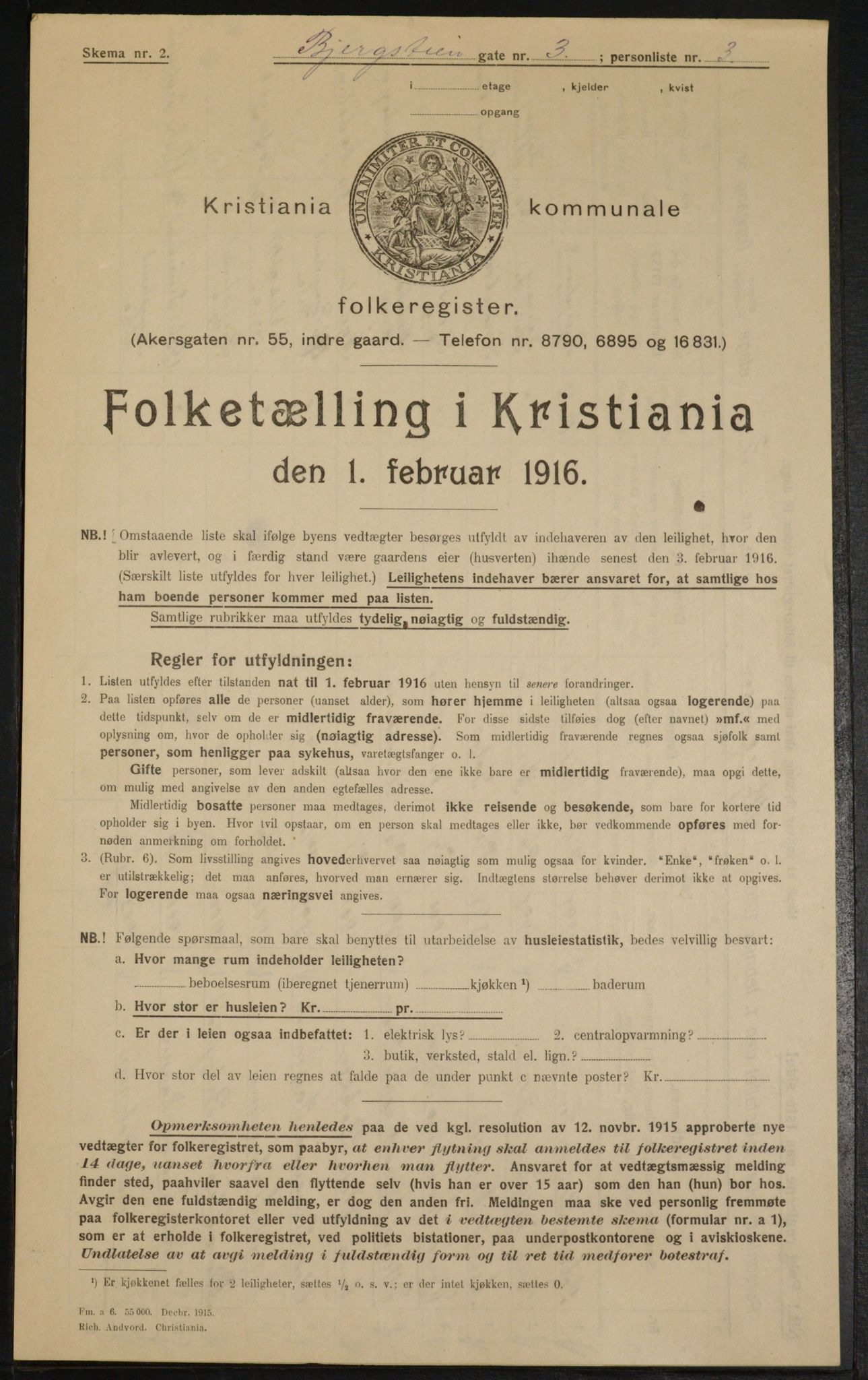 OBA, Municipal Census 1916 for Kristiania, 1916, p. 4400