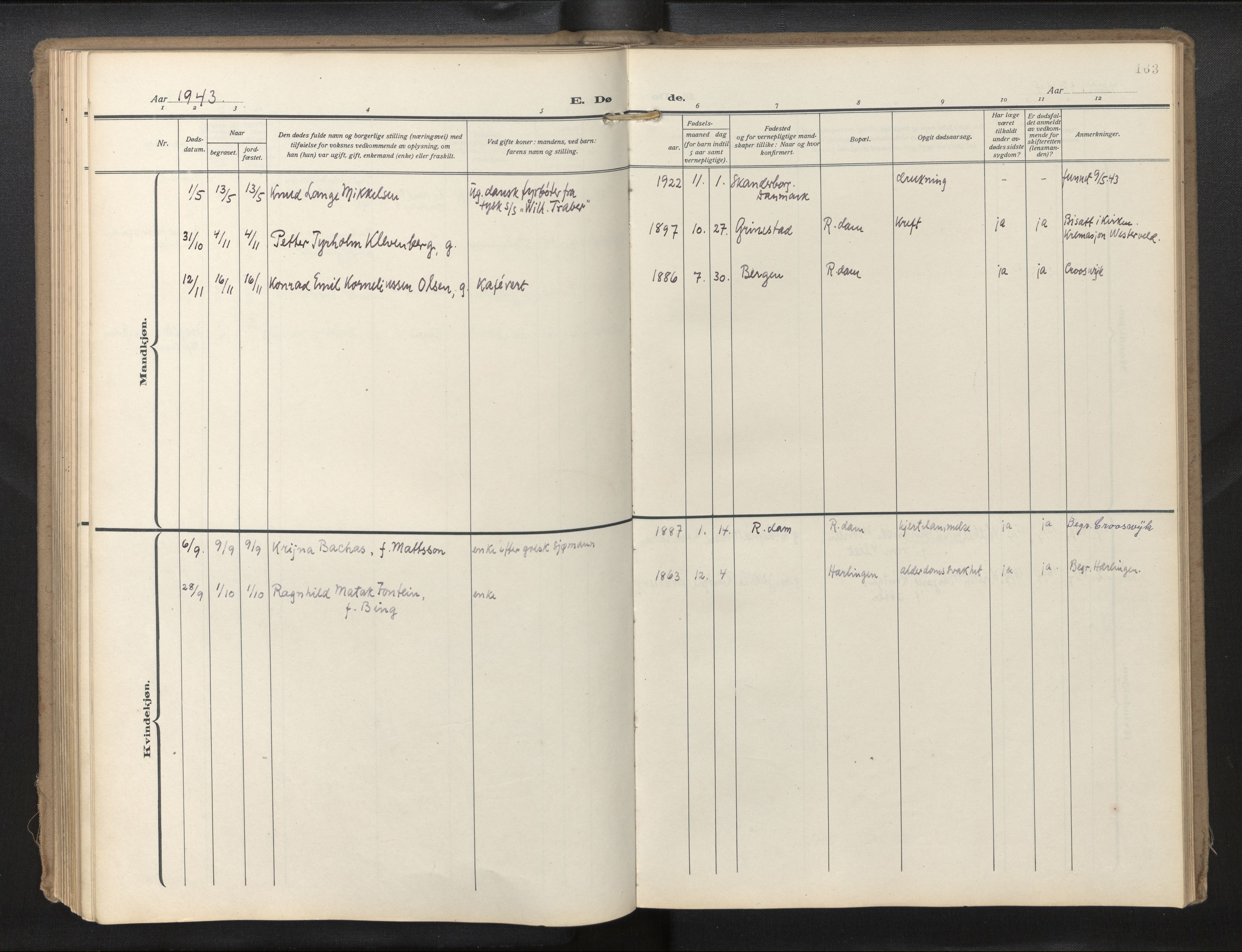 Den norske sjømannsmisjon i utlandet/Hollandske havner (Amsterdam-Rotterdam-Europort), SAB/SAB/PA-0106/H/Ha/Haa/L0004: Parish register (official) no. A 1, 1928-1956, p. 162b-163a