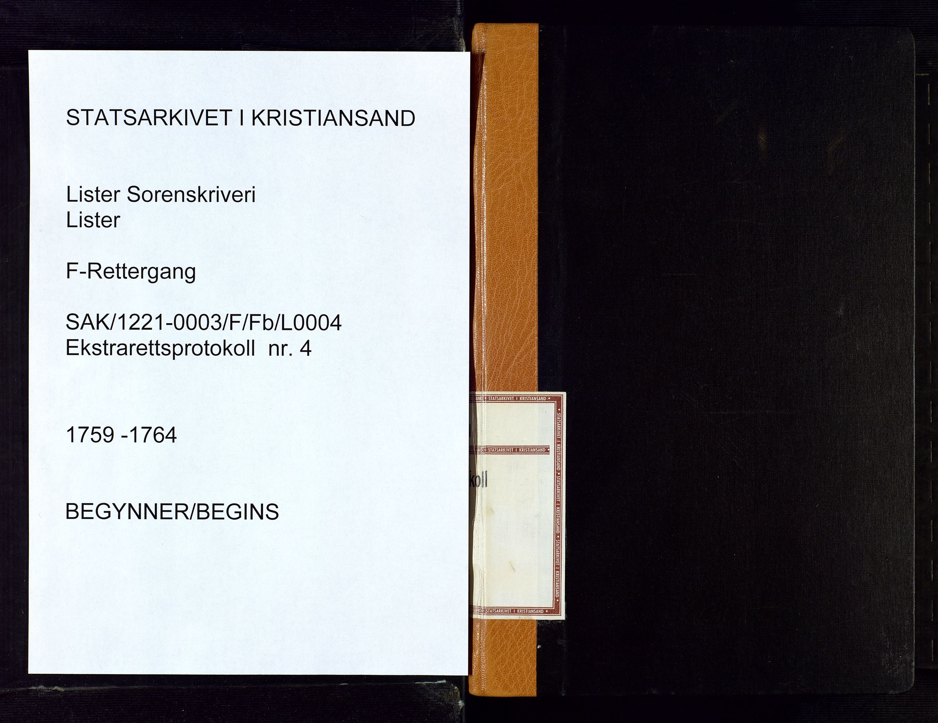 Lister sorenskriveri, AV/SAK-1221-0003/F/Fb/L0004: Ekstrarettsprotokoll med register nr 4, 1759-1764