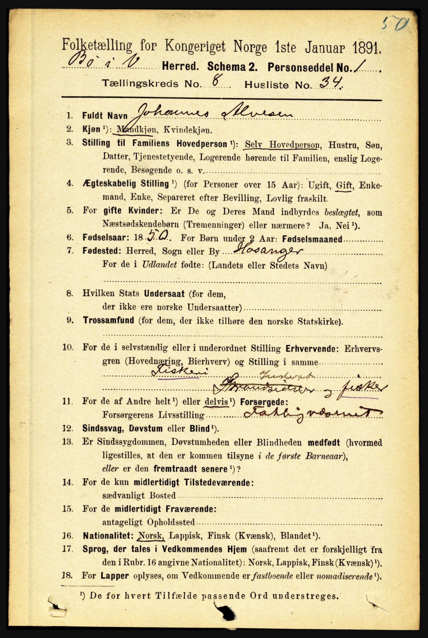 RA, 1891 census for 1867 Bø, 1891, p. 3212