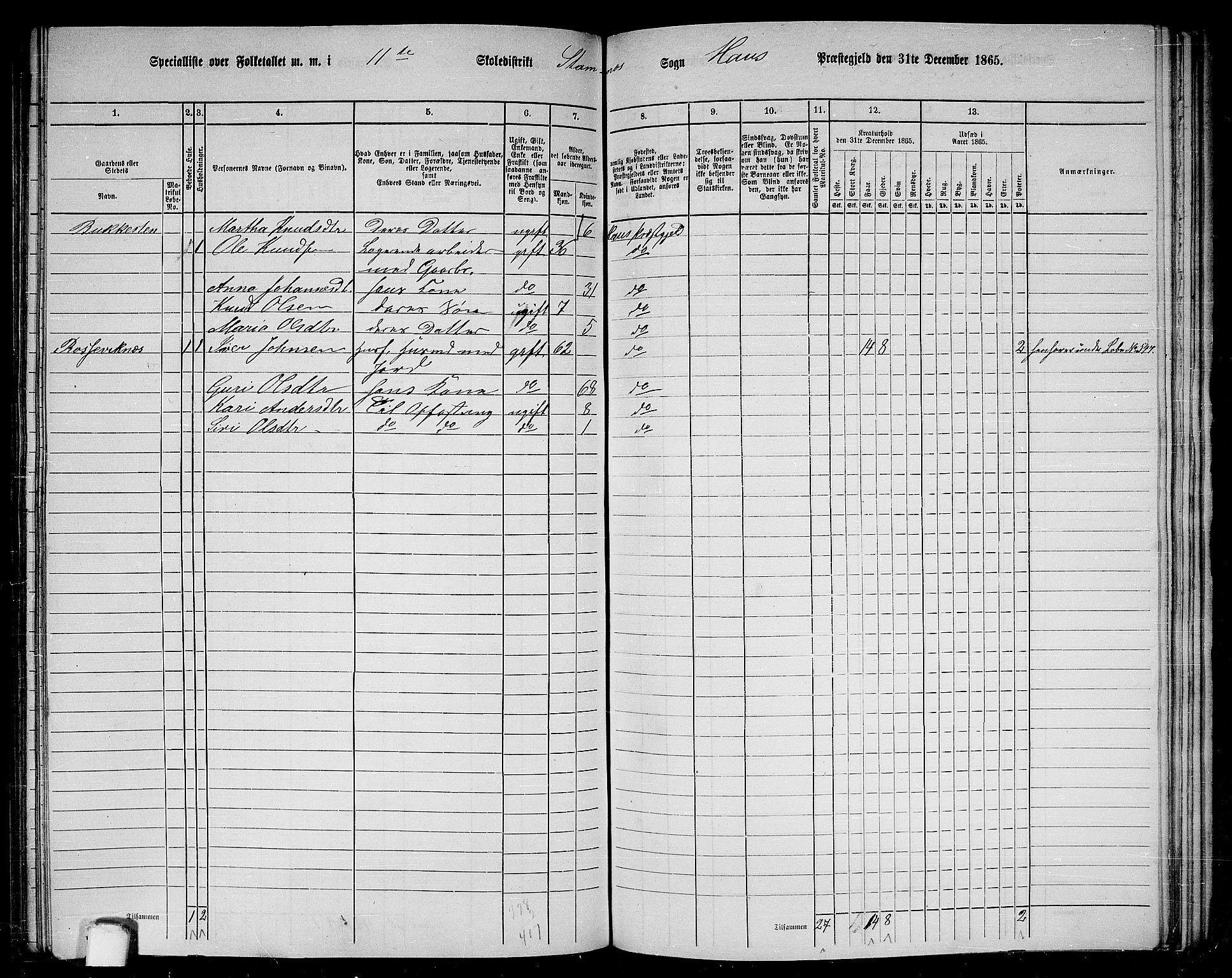 RA, 1865 census for Haus, 1865, p. 230