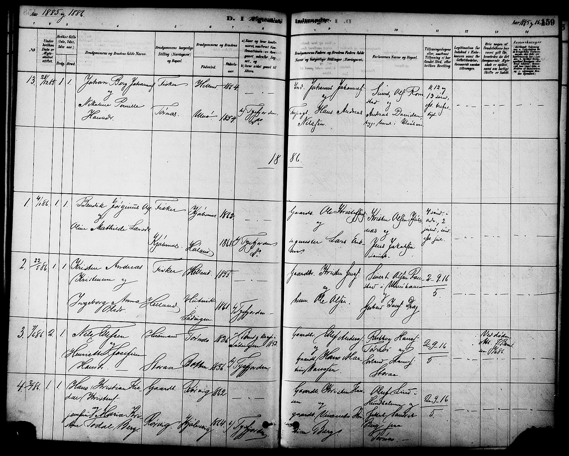 Ministerialprotokoller, klokkerbøker og fødselsregistre - Nordland, AV/SAT-A-1459/861/L0868: Parish register (official) no. 861A03, 1879-1889, p. 159