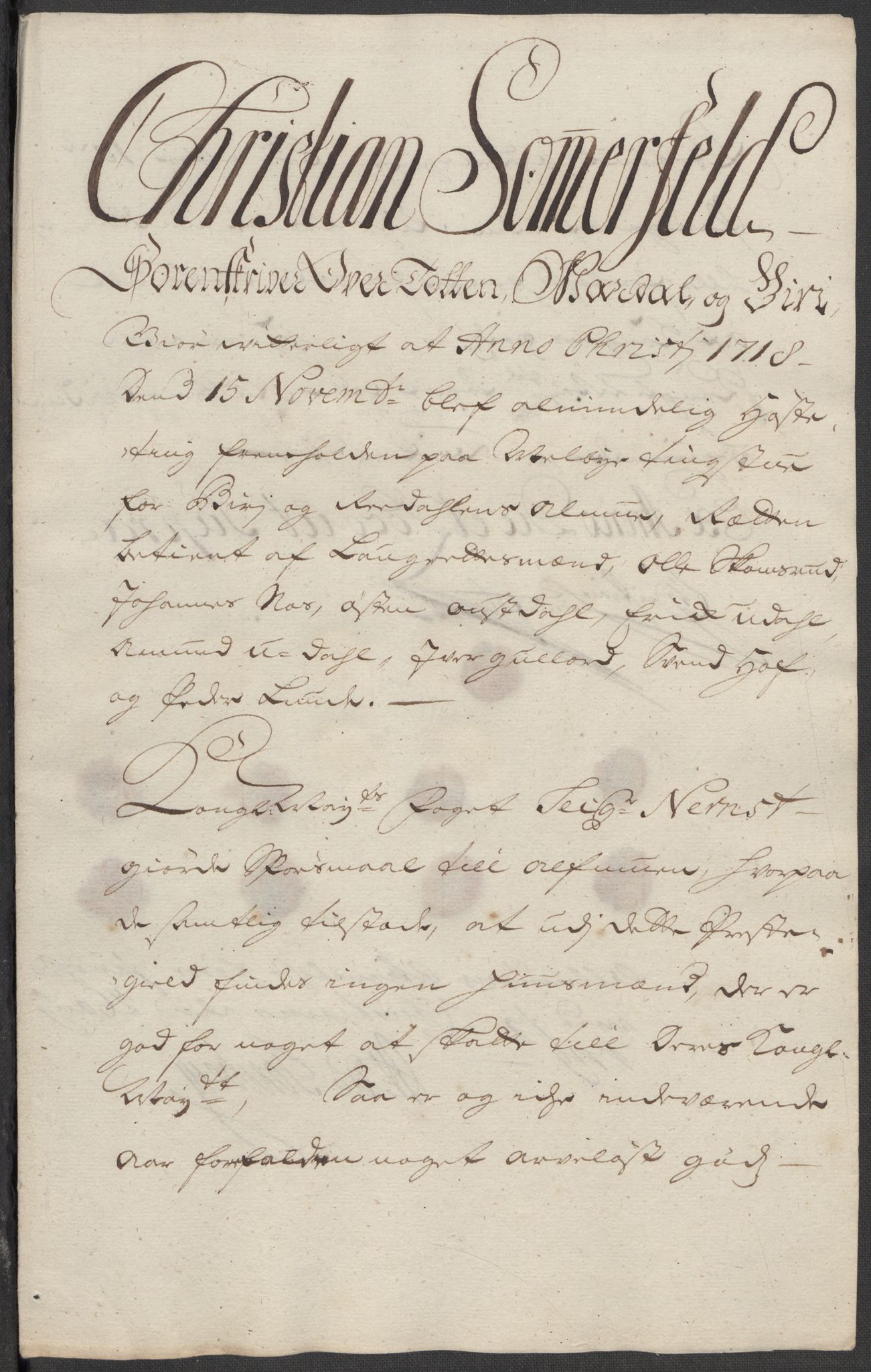 Rentekammeret inntil 1814, Reviderte regnskaper, Fogderegnskap, AV/RA-EA-4092/R18/L1320: Fogderegnskap Hadeland, Toten og Valdres, 1718, p. 15