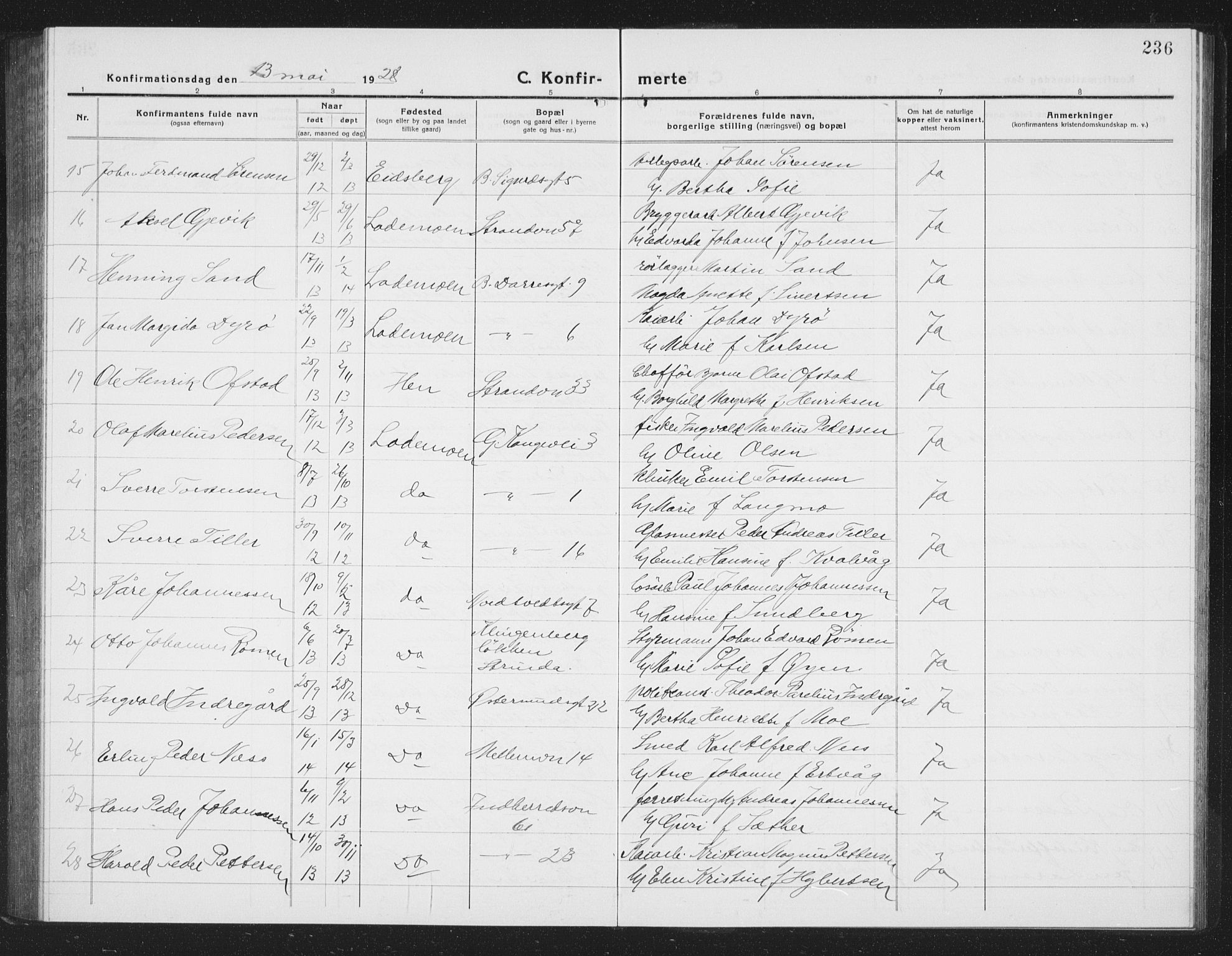 Ministerialprotokoller, klokkerbøker og fødselsregistre - Sør-Trøndelag, SAT/A-1456/605/L0258: Parish register (copy) no. 605C05, 1918-1930, p. 236