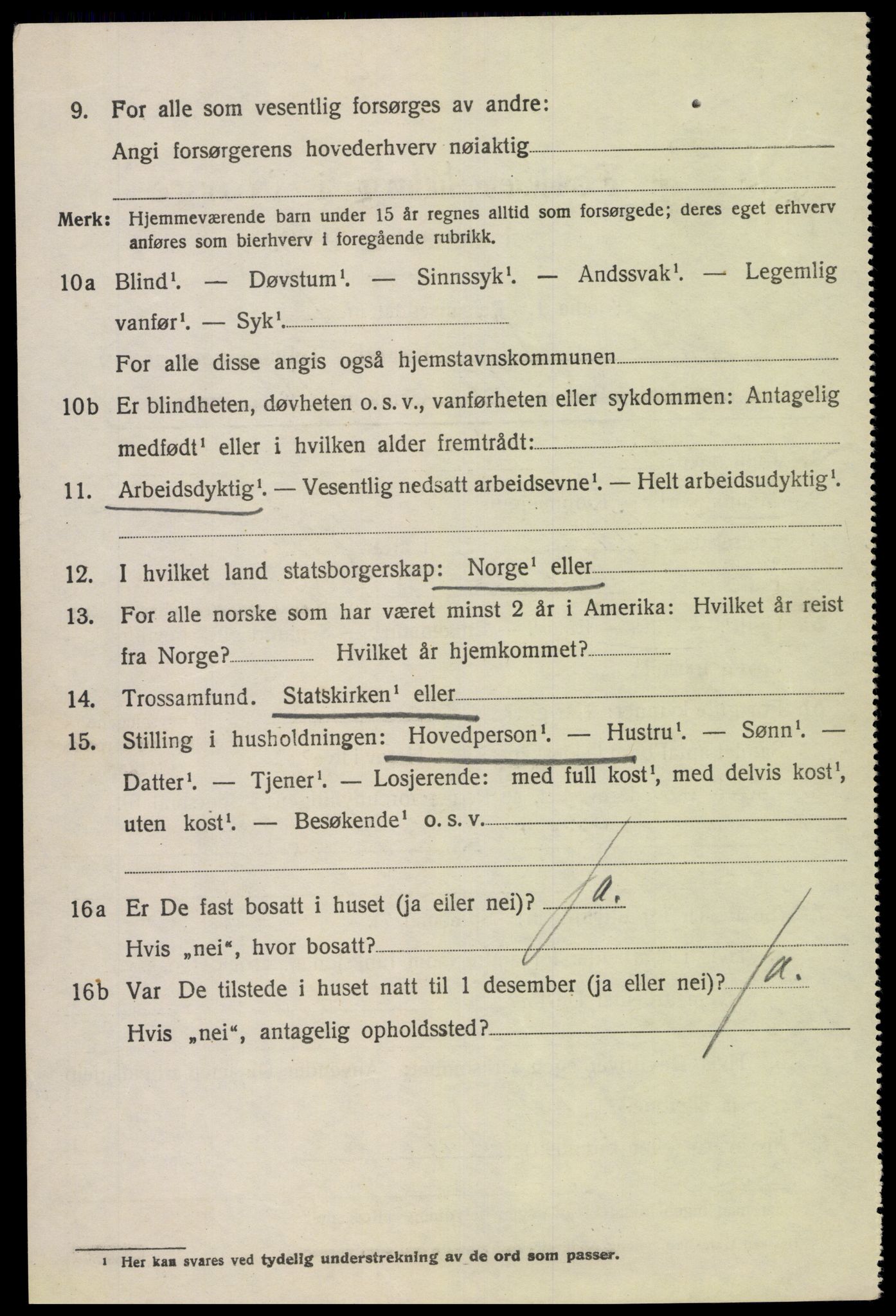 SAK, 1920 census for Fjotland, 1920, p. 1181