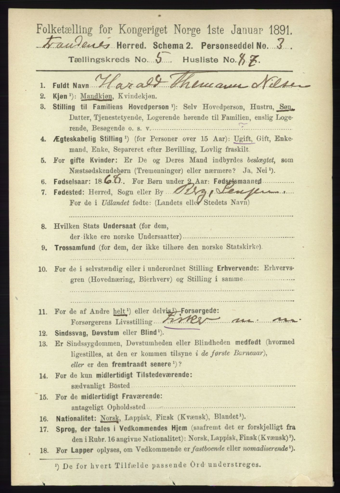 RA, 1891 census for 1914 Trondenes, 1891, p. 3473