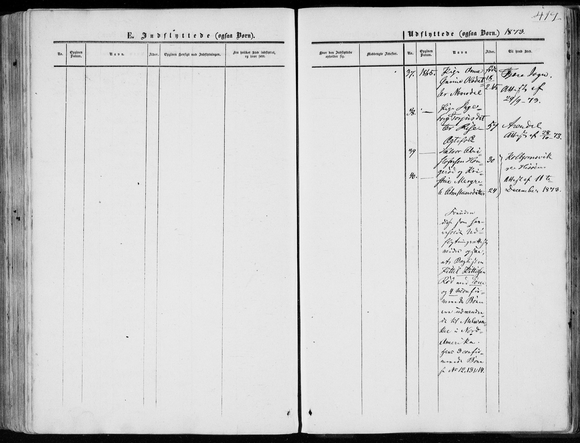 Øyestad sokneprestkontor, AV/SAK-1111-0049/F/Fa/L0015: Parish register (official) no. A 15, 1857-1873, p. 414