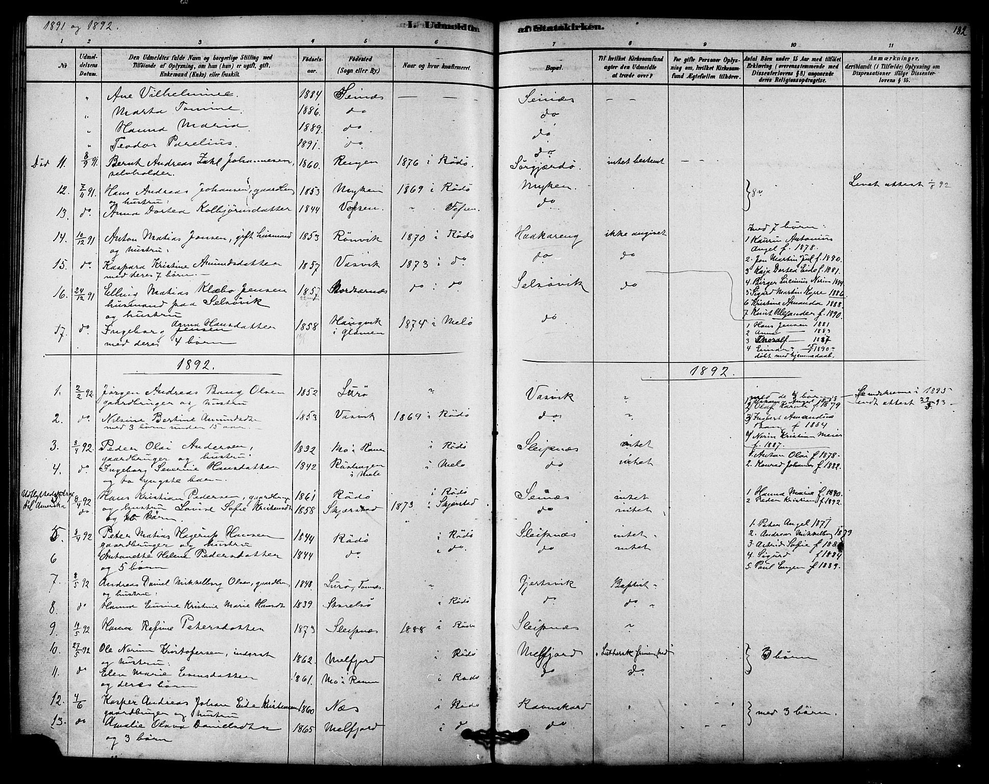 Ministerialprotokoller, klokkerbøker og fødselsregistre - Nordland, SAT/A-1459/841/L0609: Parish register (official) no. 841A13, 1878-1902, p. 182