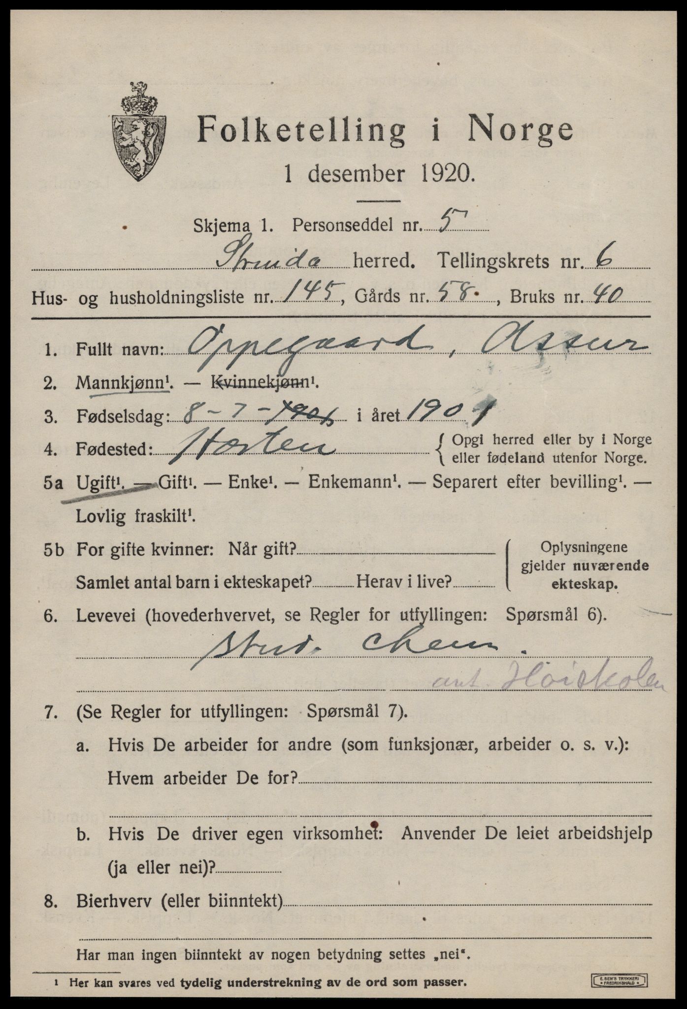 SAT, 1920 census for Strinda, 1920, p. 16900