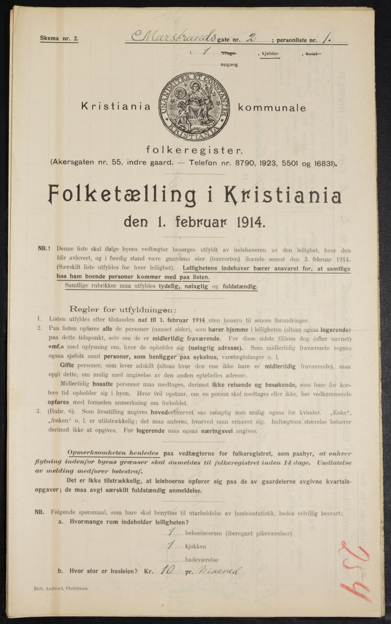 OBA, Municipal Census 1914 for Kristiania, 1914, p. 64647