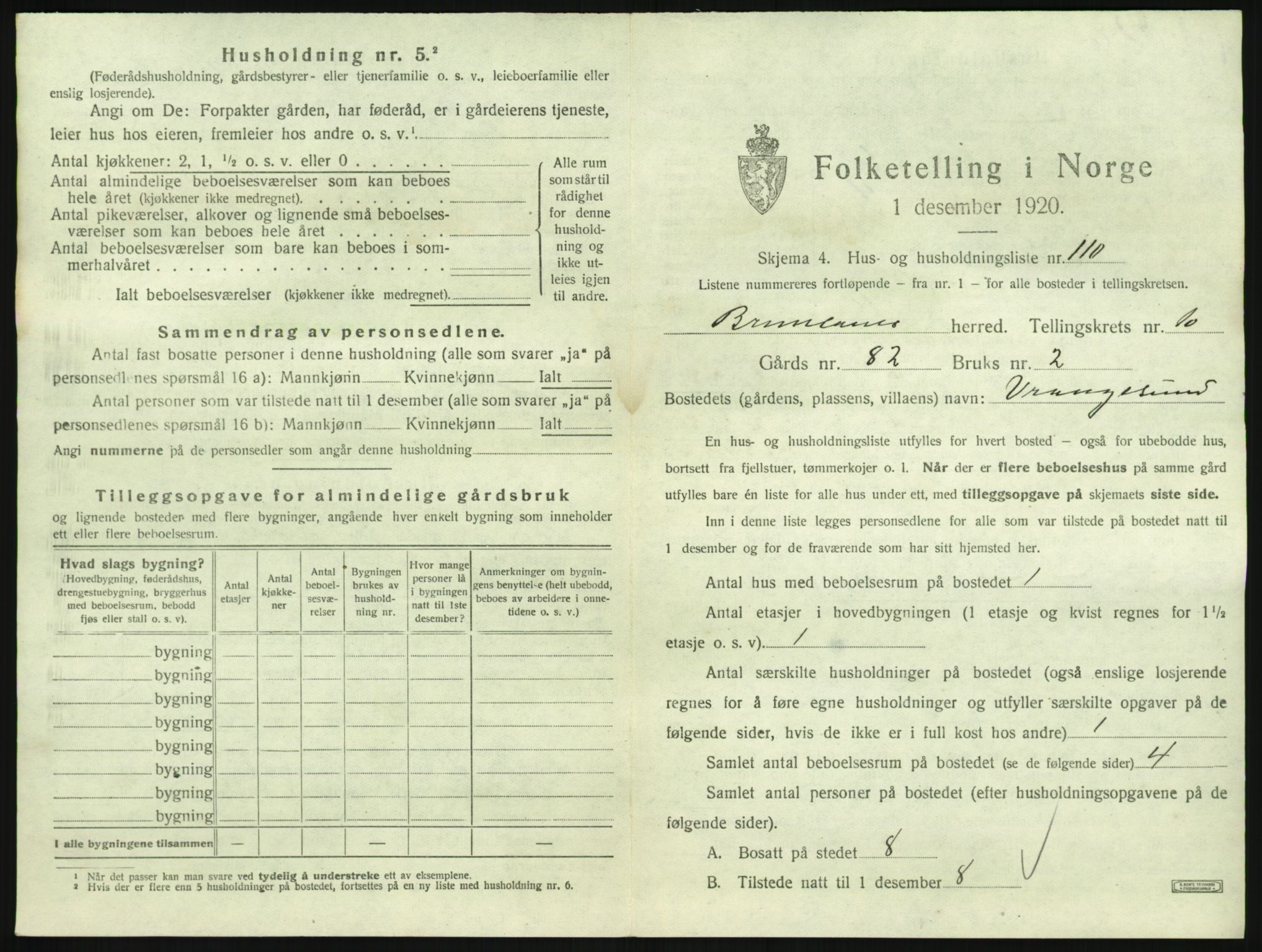 SAKO, 1920 census for Brunlanes, 1920, p. 1465