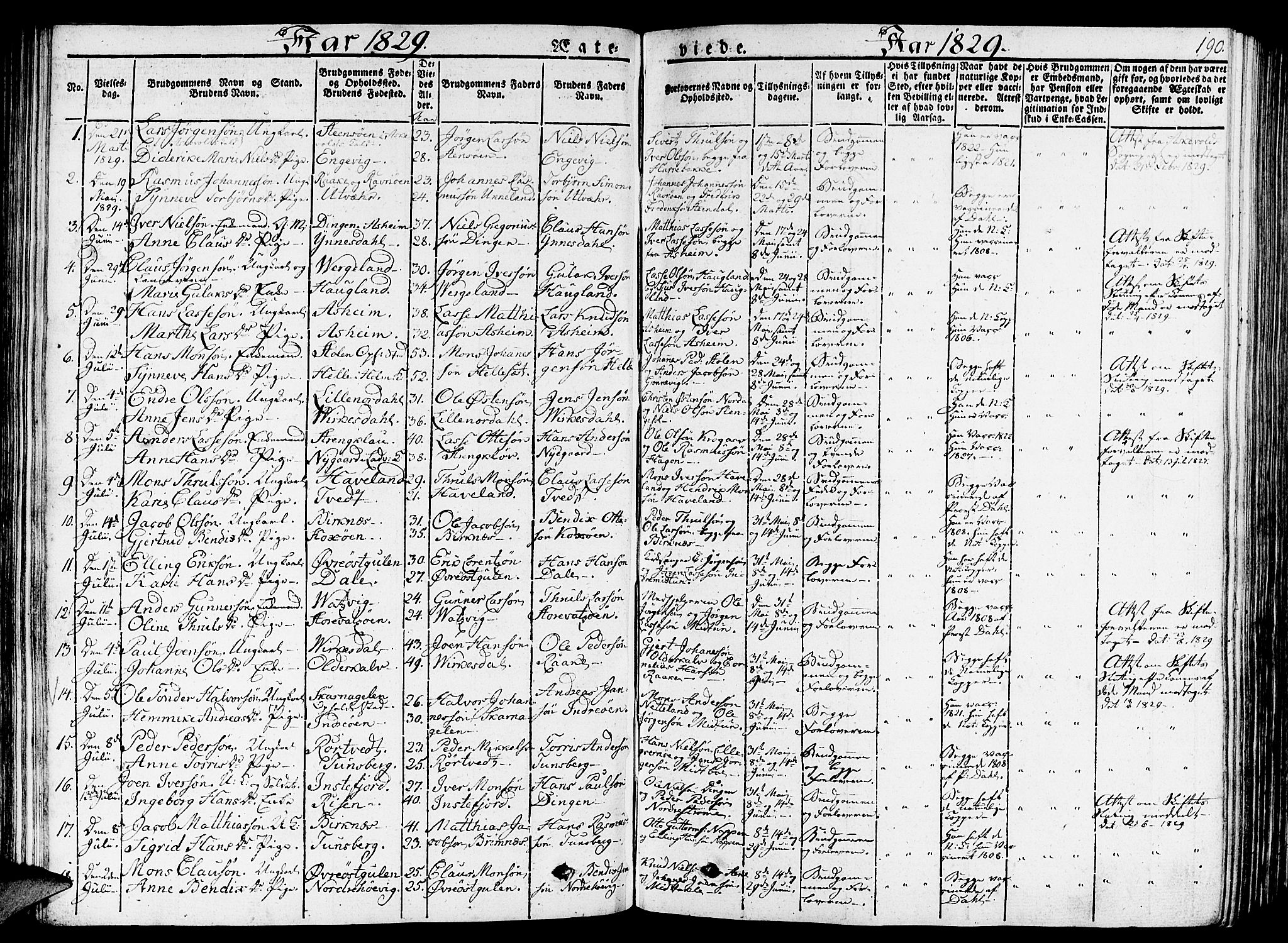 Gulen sokneprestembete, SAB/A-80201/H/Haa/Haaa/L0019: Parish register (official) no. A 19, 1826-1836, p. 190
