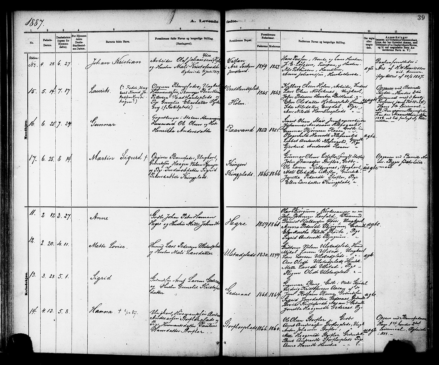 Ministerialprotokoller, klokkerbøker og fødselsregistre - Nord-Trøndelag, AV/SAT-A-1458/703/L0030: Parish register (official) no. 703A03, 1880-1892, p. 39