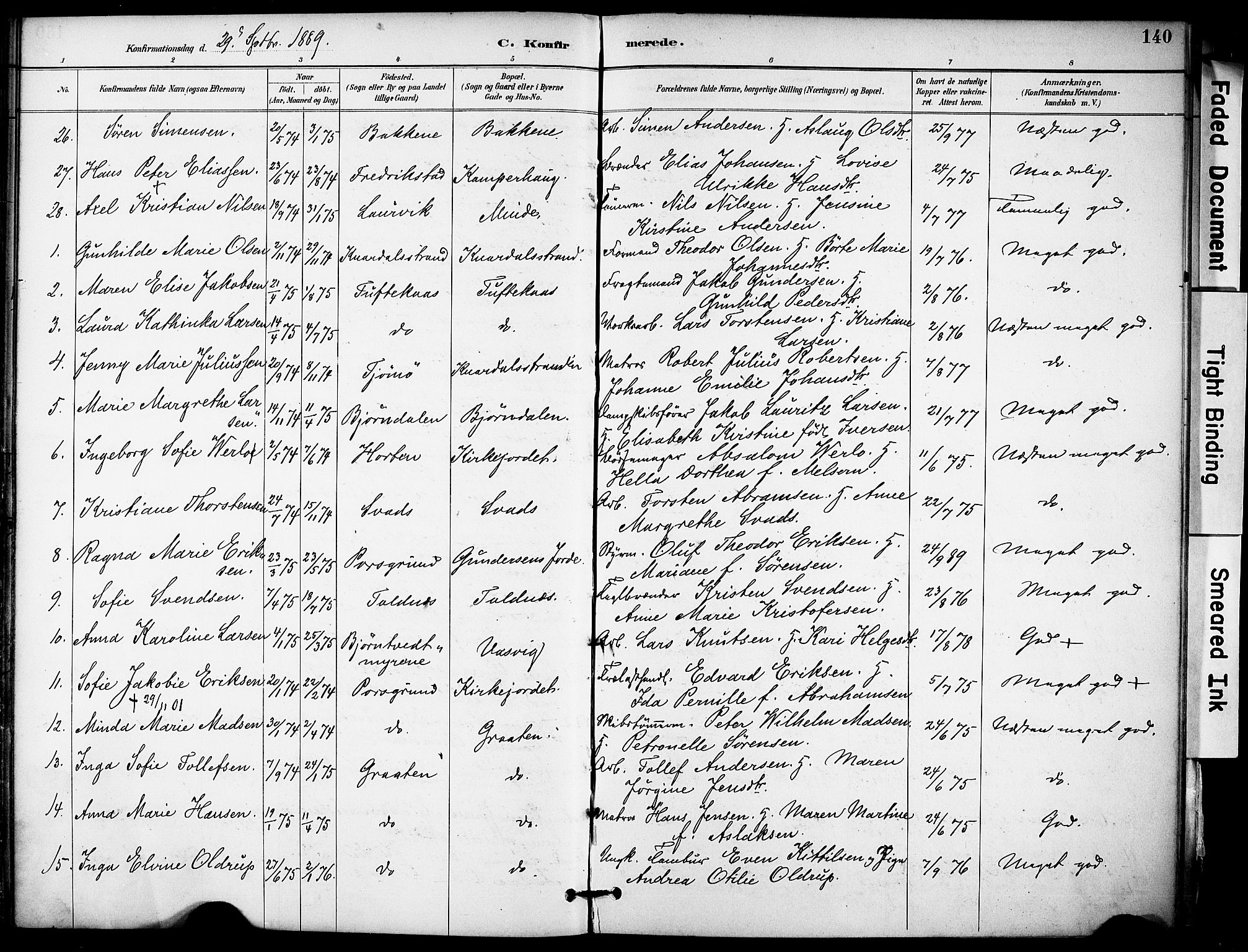 Solum kirkebøker, AV/SAKO-A-306/F/Fa/L0010: Parish register (official) no. I 10, 1888-1898, p. 140
