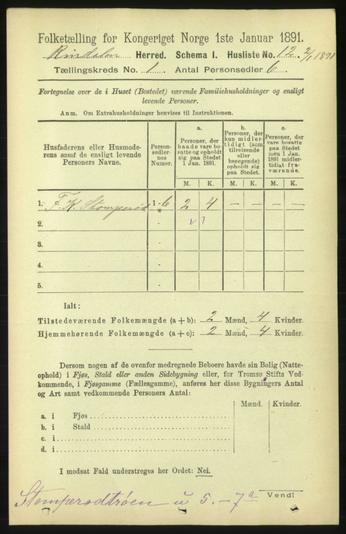 RA, 1891 census for 1567 Rindal, 1891, p. 35