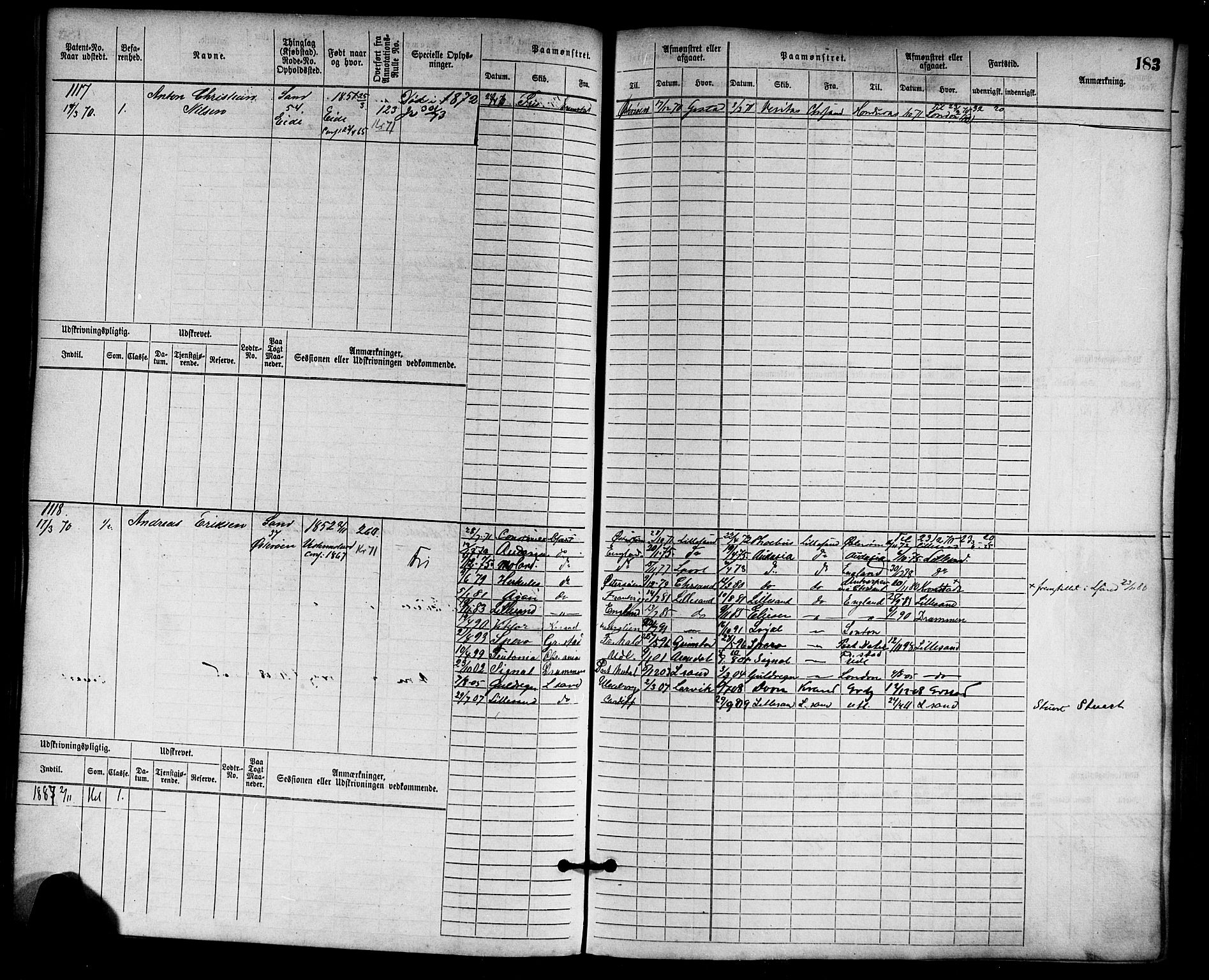 Lillesand mønstringskrets, AV/SAK-2031-0014/F/Fb/L0013: Hovedrulle nr 755-1516 uten register, G-4, 1869-1920, p. 189