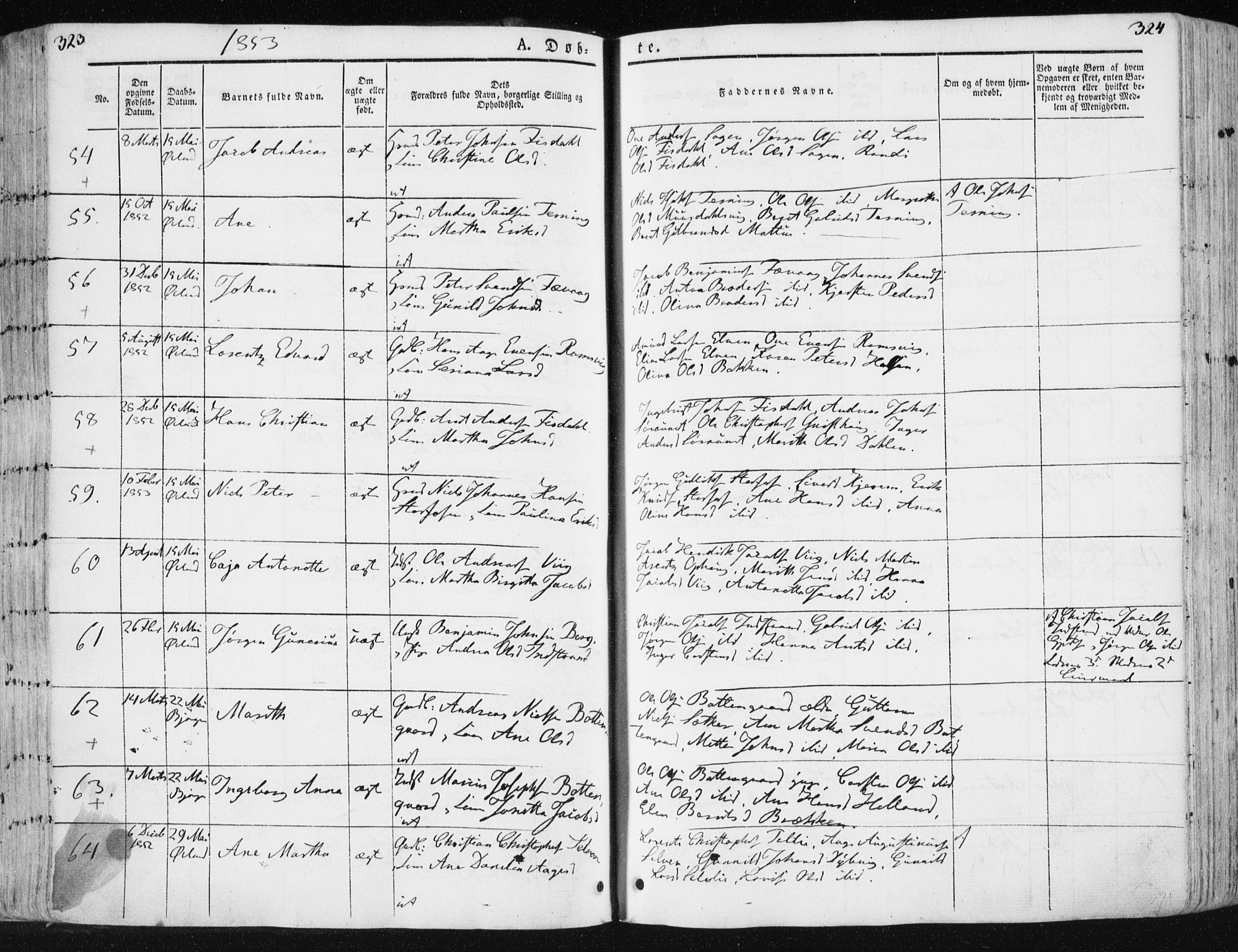 Ministerialprotokoller, klokkerbøker og fødselsregistre - Sør-Trøndelag, AV/SAT-A-1456/659/L0736: Parish register (official) no. 659A06, 1842-1856, p. 323-324