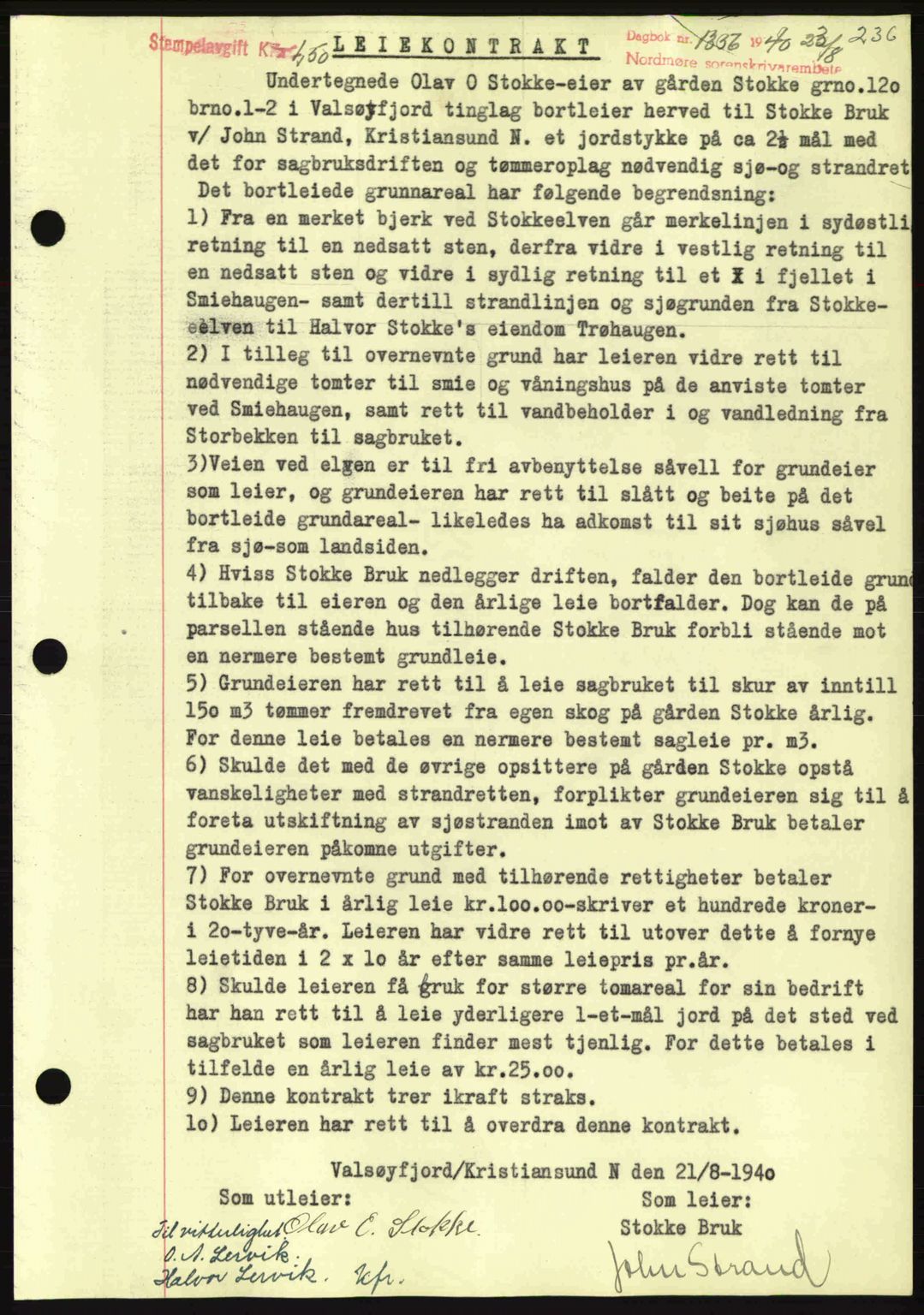 Nordmøre sorenskriveri, AV/SAT-A-4132/1/2/2Ca: Mortgage book no. B87, 1940-1941, Diary no: : 1356/1940