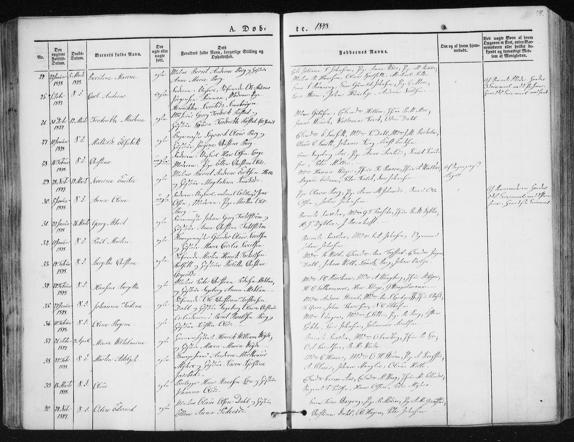 Ministerialprotokoller, klokkerbøker og fødselsregistre - Sør-Trøndelag, AV/SAT-A-1456/602/L0110: Parish register (official) no. 602A08, 1840-1854, p. 74