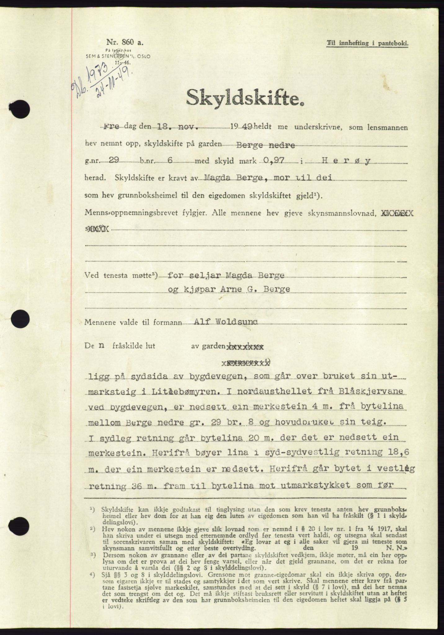 Søre Sunnmøre sorenskriveri, AV/SAT-A-4122/1/2/2C/L0085: Mortgage book no. 11A, 1949-1949, Diary no: : 1973/1949