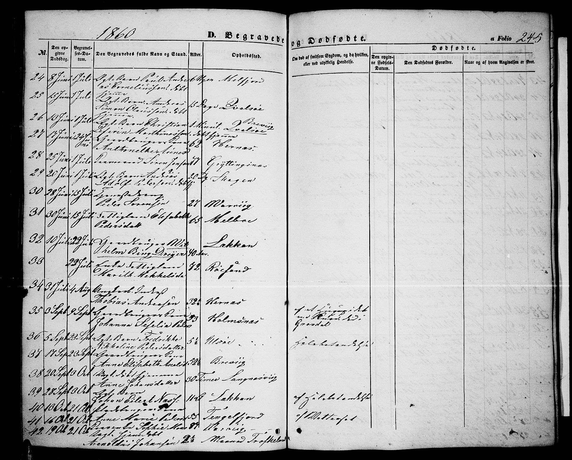 Ministerialprotokoller, klokkerbøker og fødselsregistre - Nordland, AV/SAT-A-1459/888/L1265: Parish register (copy) no. 888C03, 1850-1863, p. 245