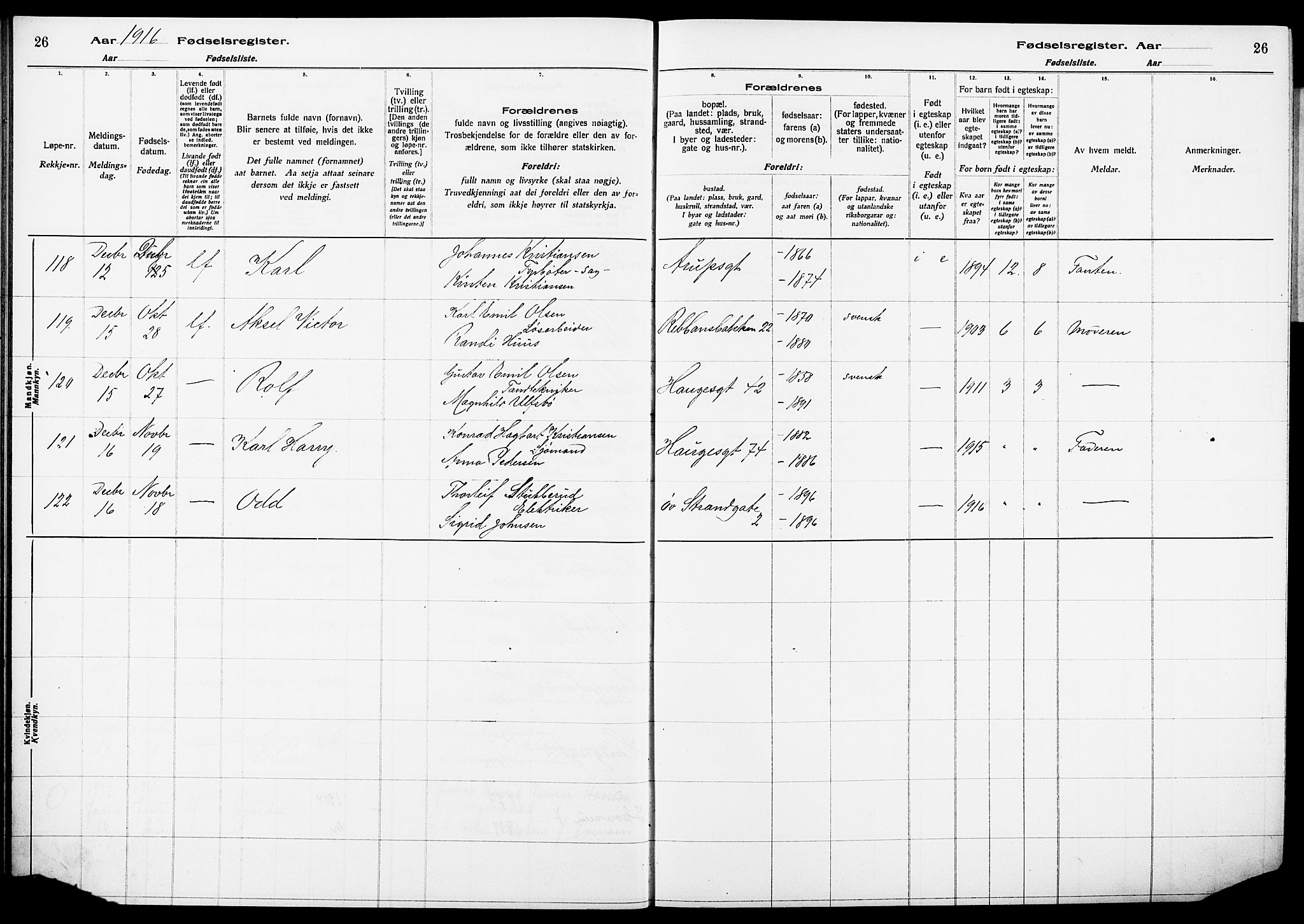 Bragernes kirkebøker, AV/SAKO-A-6/J/Ja/L0001: Birth register no. 1, 1916-1922, p. 26