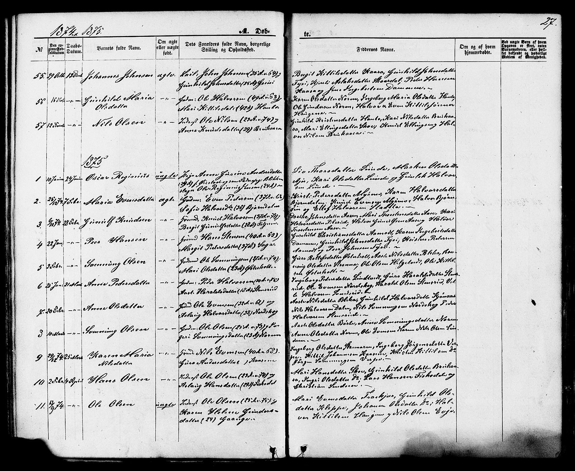 Lunde kirkebøker, SAKO/A-282/F/Fa/L0001: Parish register (official) no. I 1, 1866-1883, p. 27