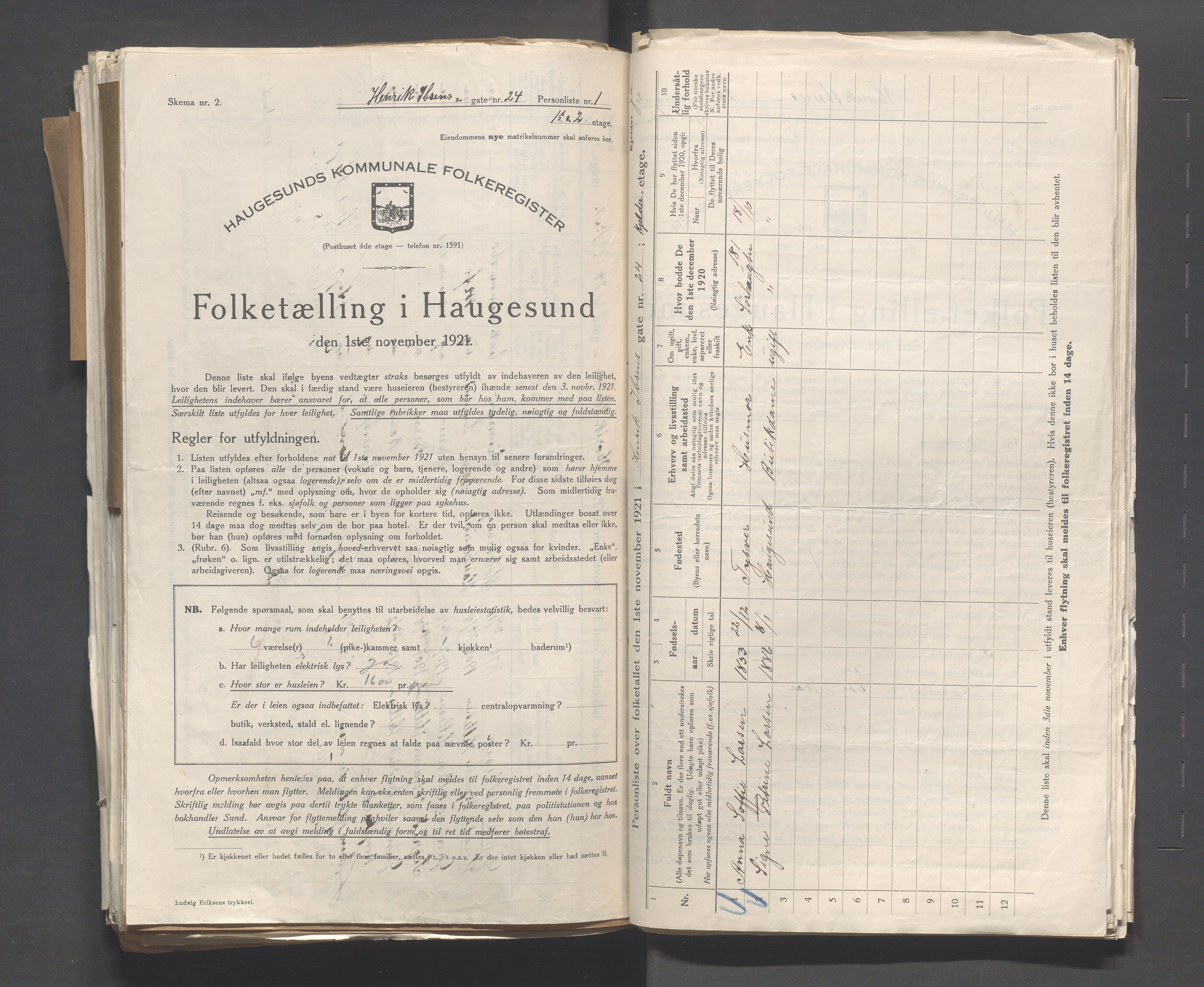 IKAR, Local census 1.11.1921 for Haugesund, 1921, p. 2184