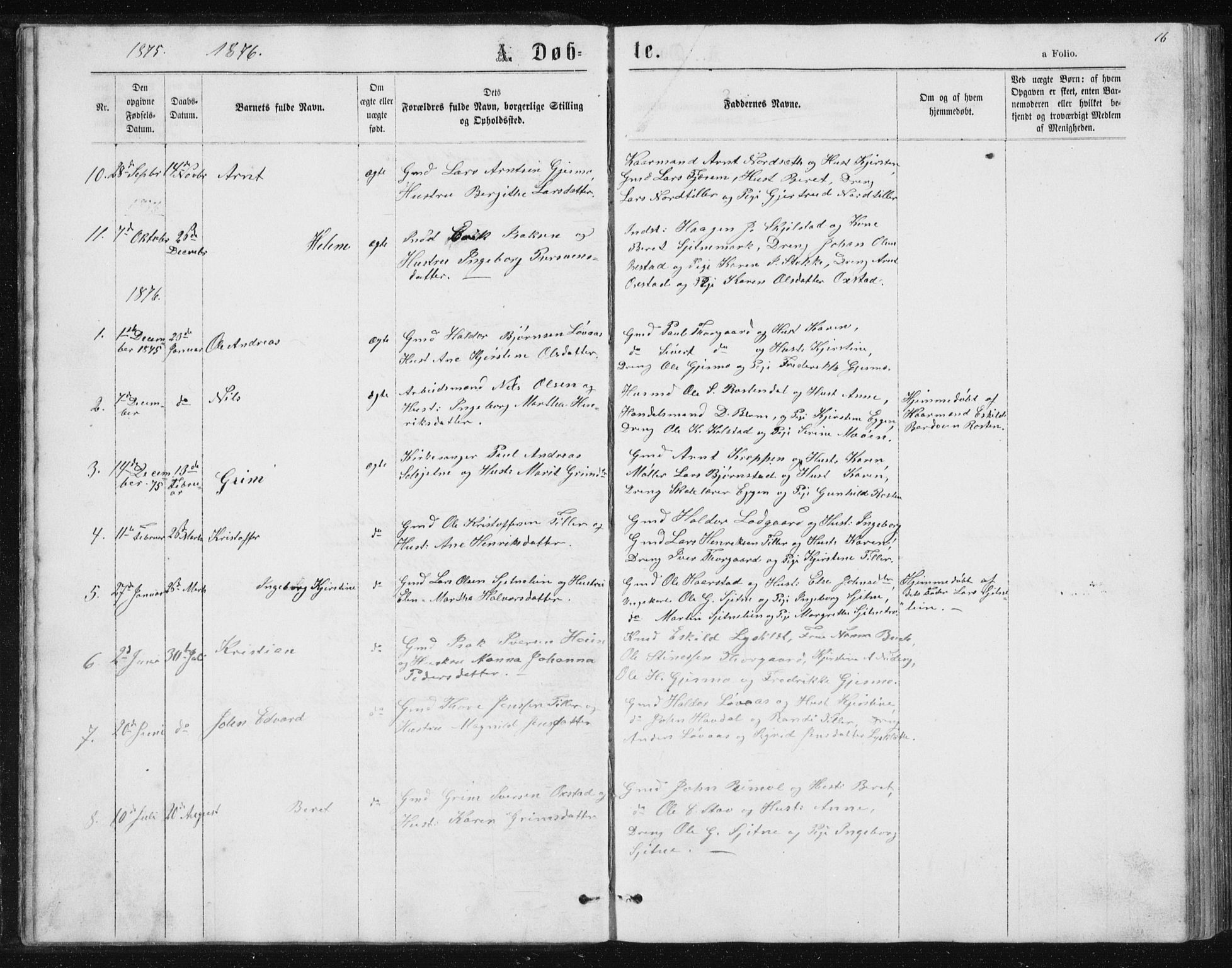 Ministerialprotokoller, klokkerbøker og fødselsregistre - Sør-Trøndelag, SAT/A-1456/621/L0459: Parish register (copy) no. 621C02, 1866-1895, p. 16