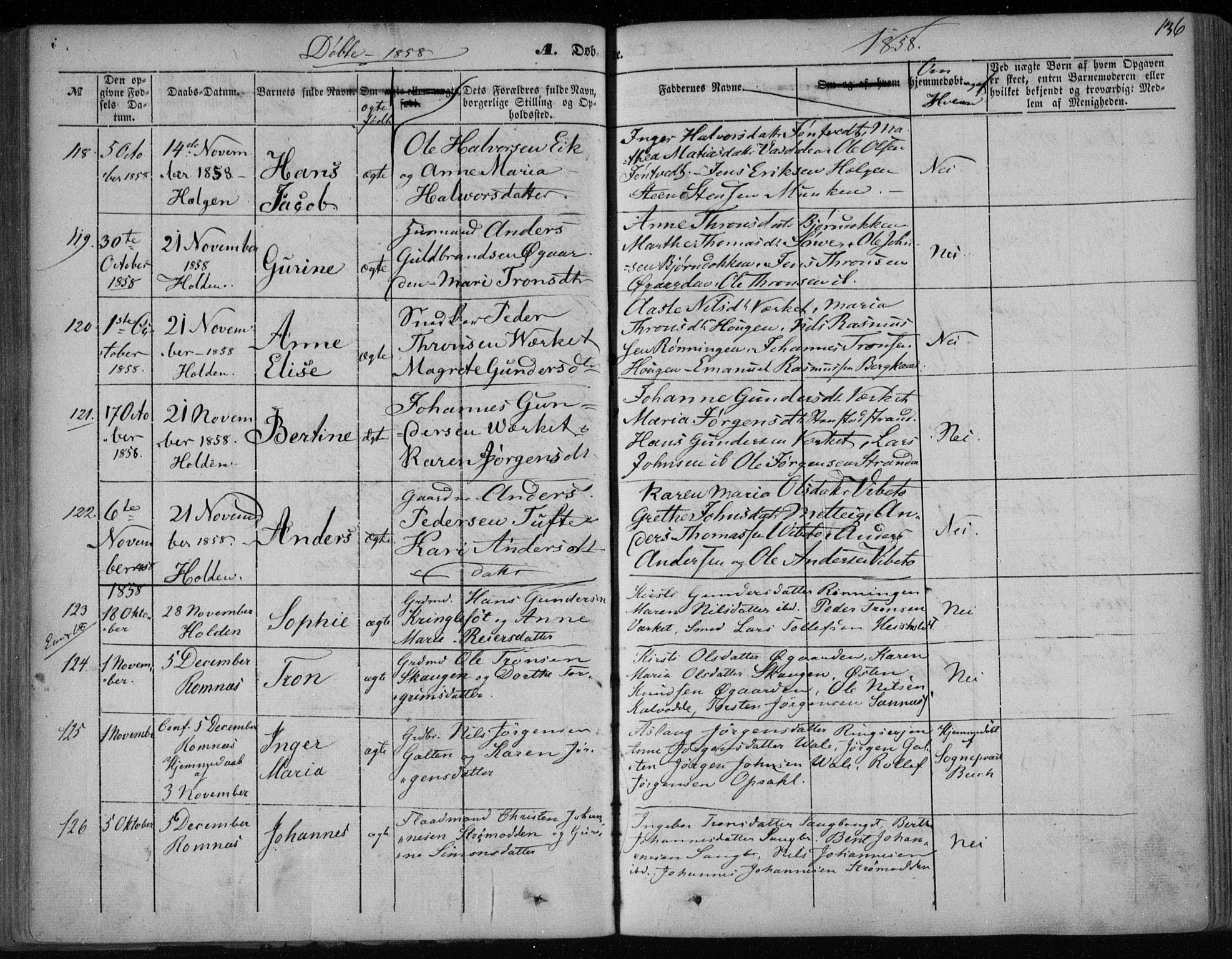 Holla kirkebøker, SAKO/A-272/F/Fa/L0005: Parish register (official) no. 5, 1849-1860, p. 136