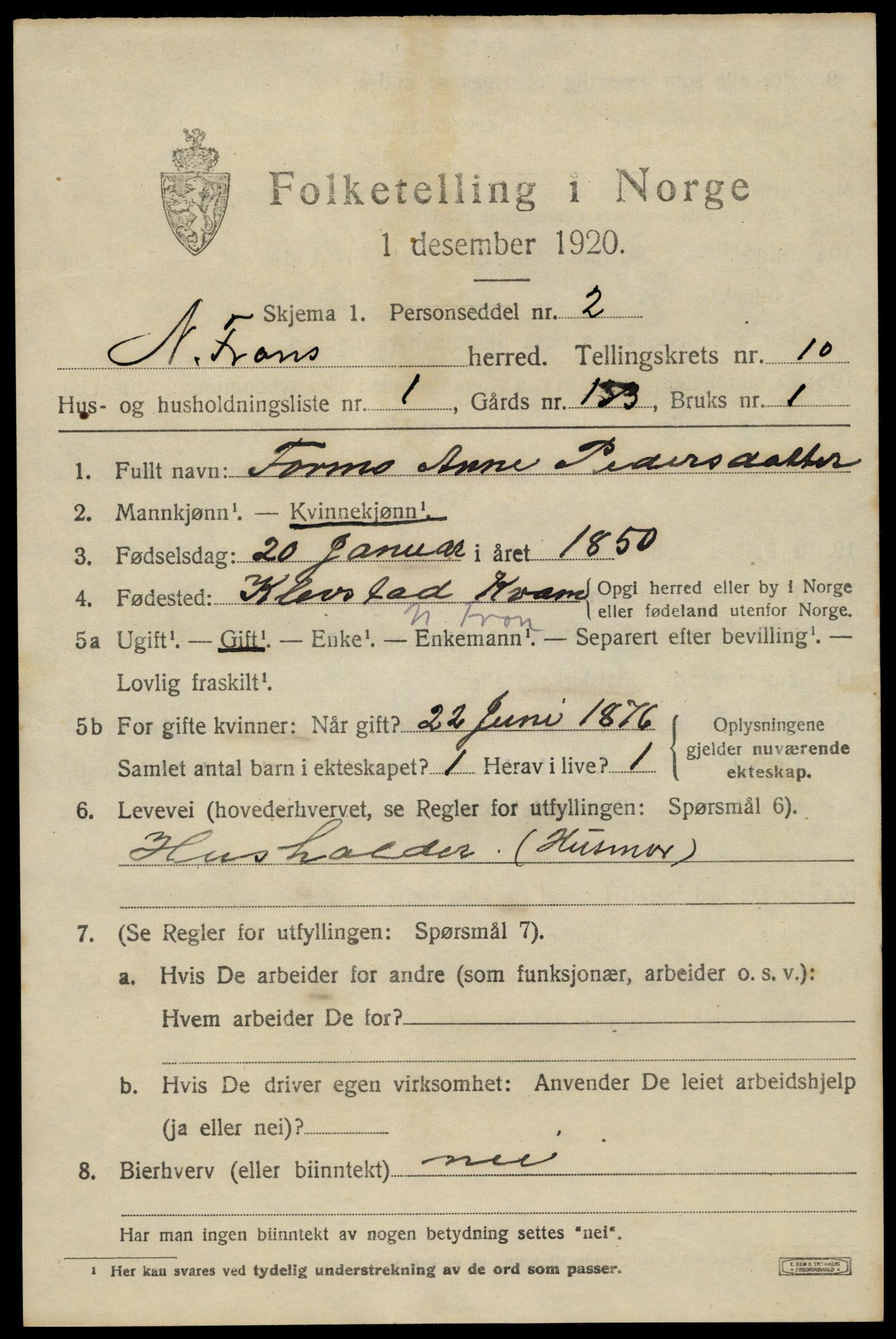 SAH, 1920 census for Nord-Fron, 1920, p. 7954