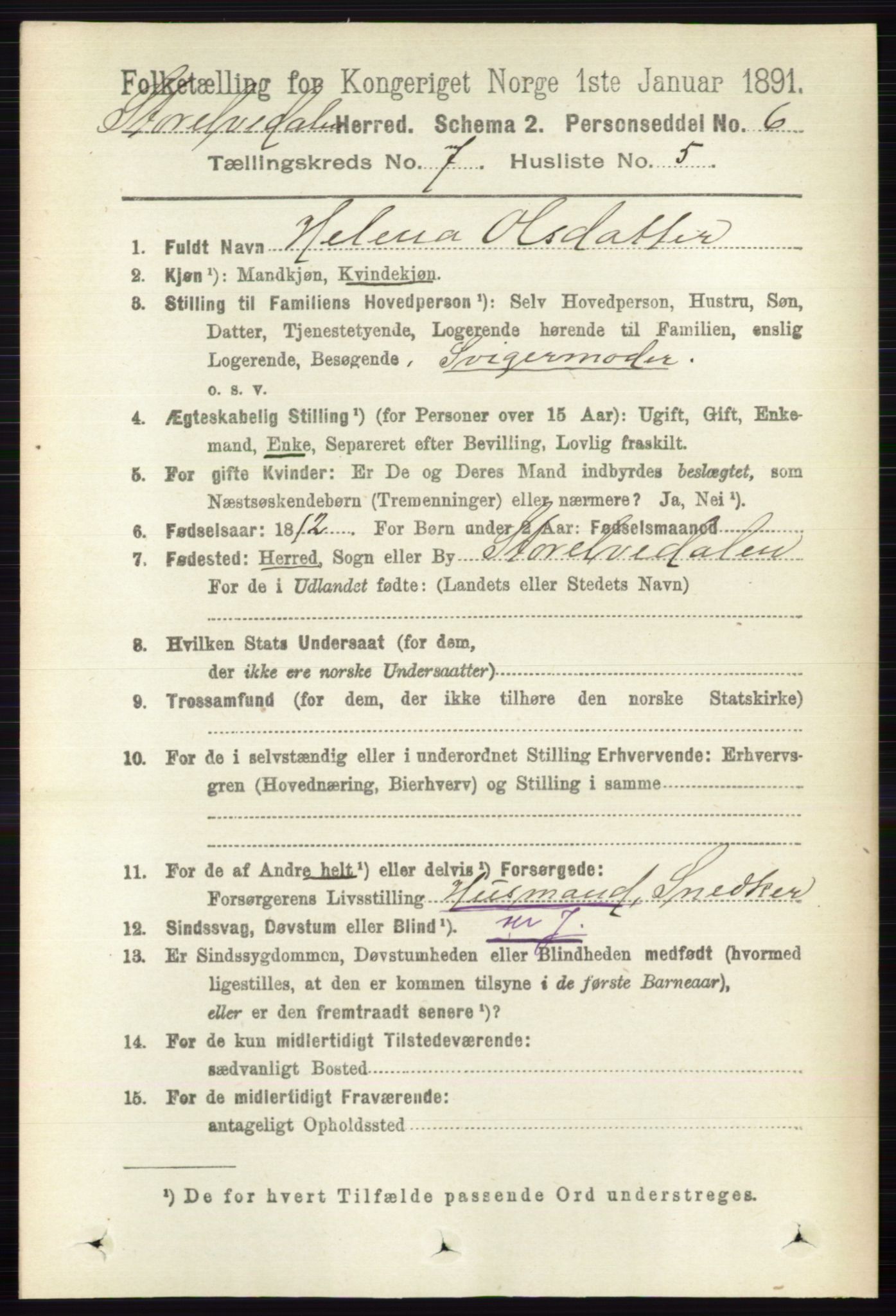 RA, 1891 census for 0430 Stor-Elvdal, 1891, p. 2681