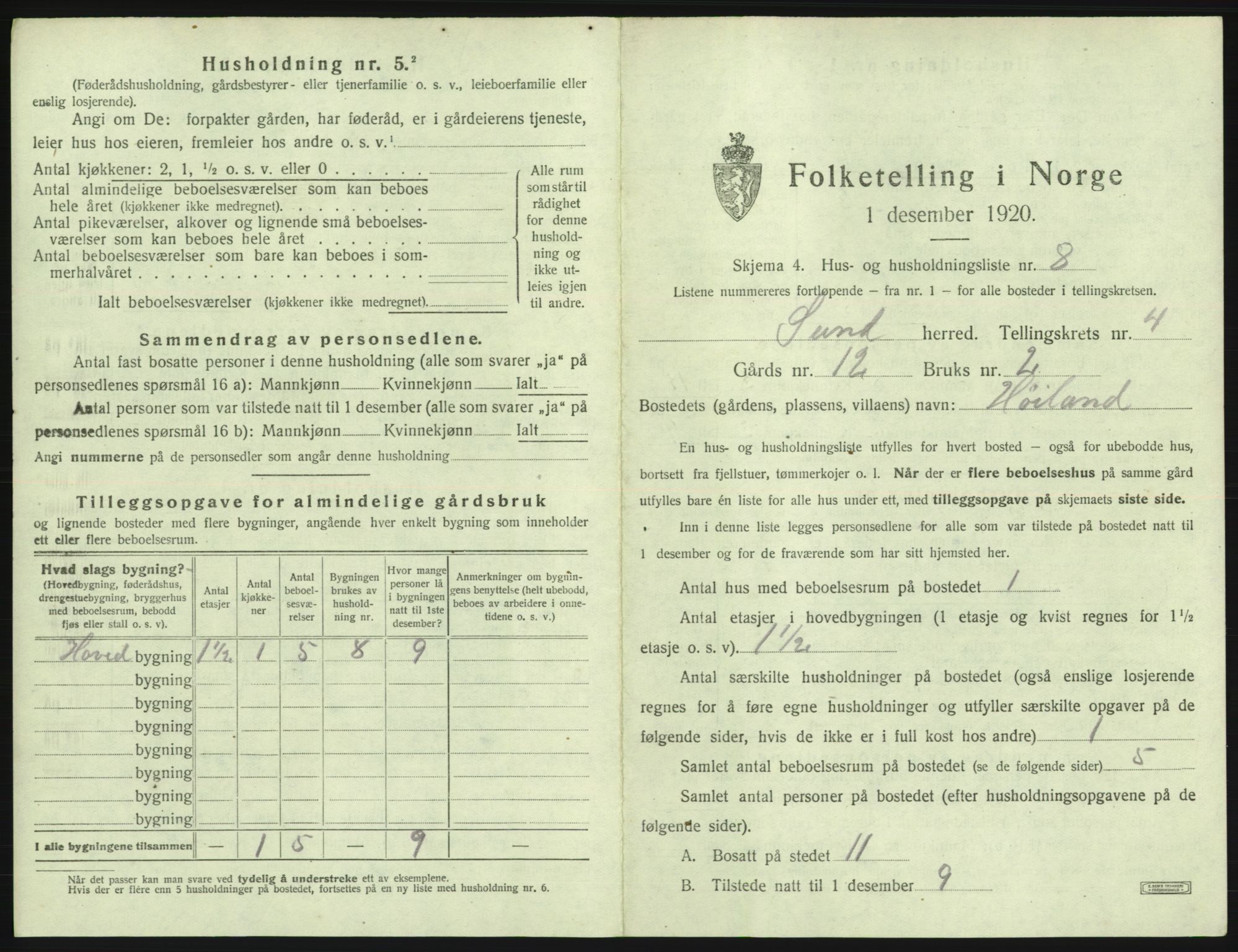 SAB, 1920 census for Sund, 1920, p. 297