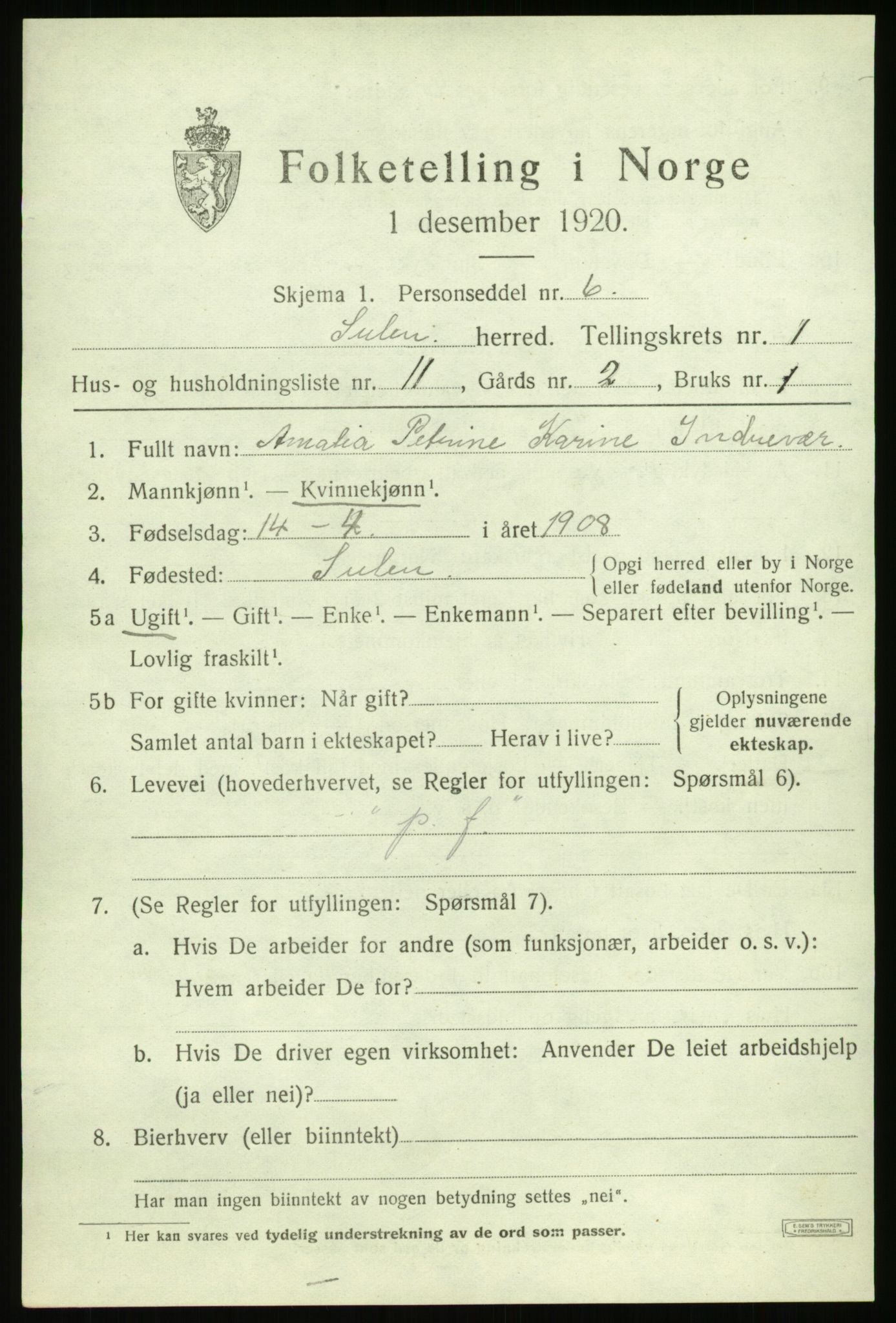 SAB, 1920 census for Solund, 1920, p. 804