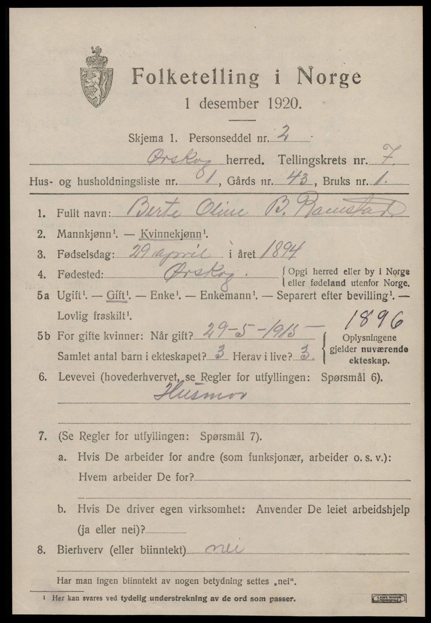 SAT, 1920 census for Ørskog, 1920, p. 3610