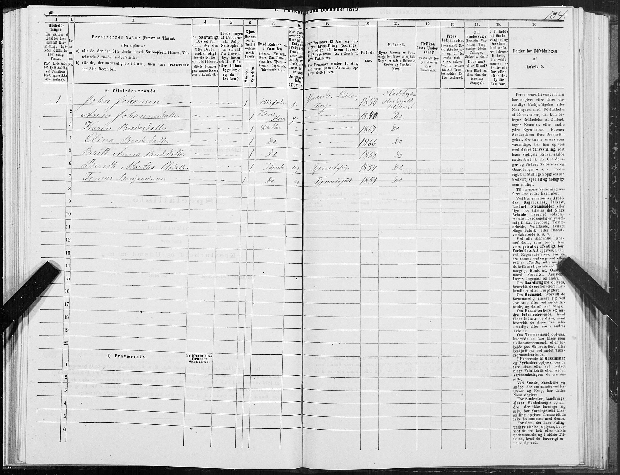 SAT, 1875 census for 1625P Stadsbygd, 1875, p. 5104