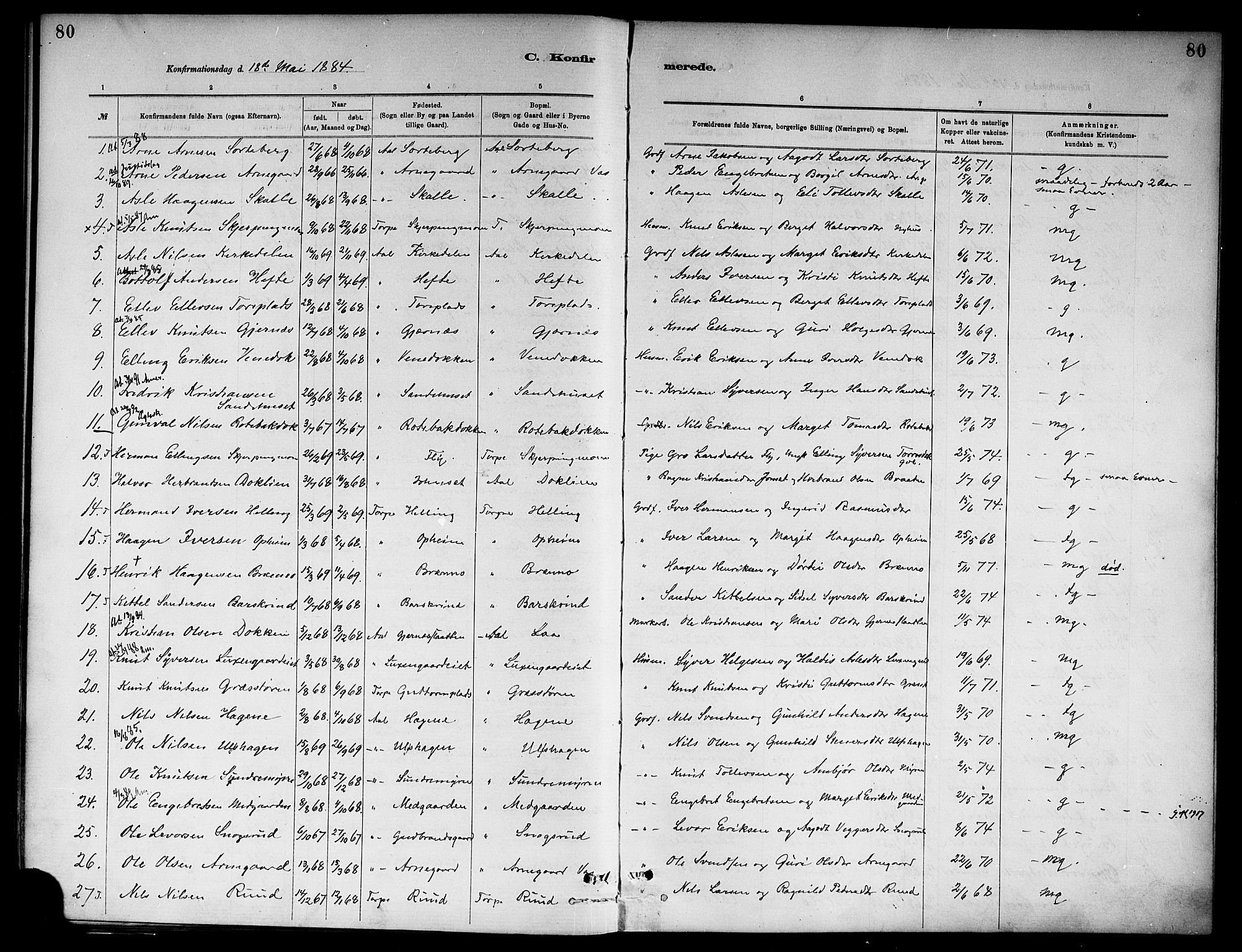 Ål kirkebøker, SAKO/A-249/F/Fa/L0008: Parish register (official) no. I 8, 1882-1896, p. 80